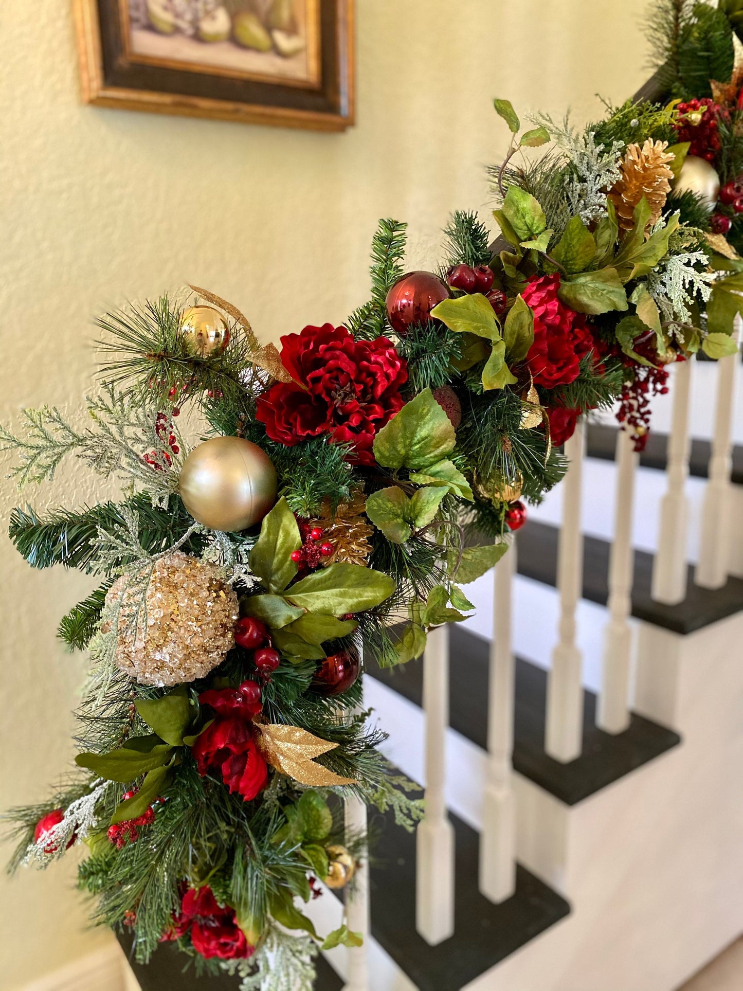 Luxury Wine Red Peony Garland with LED Lights & Timer