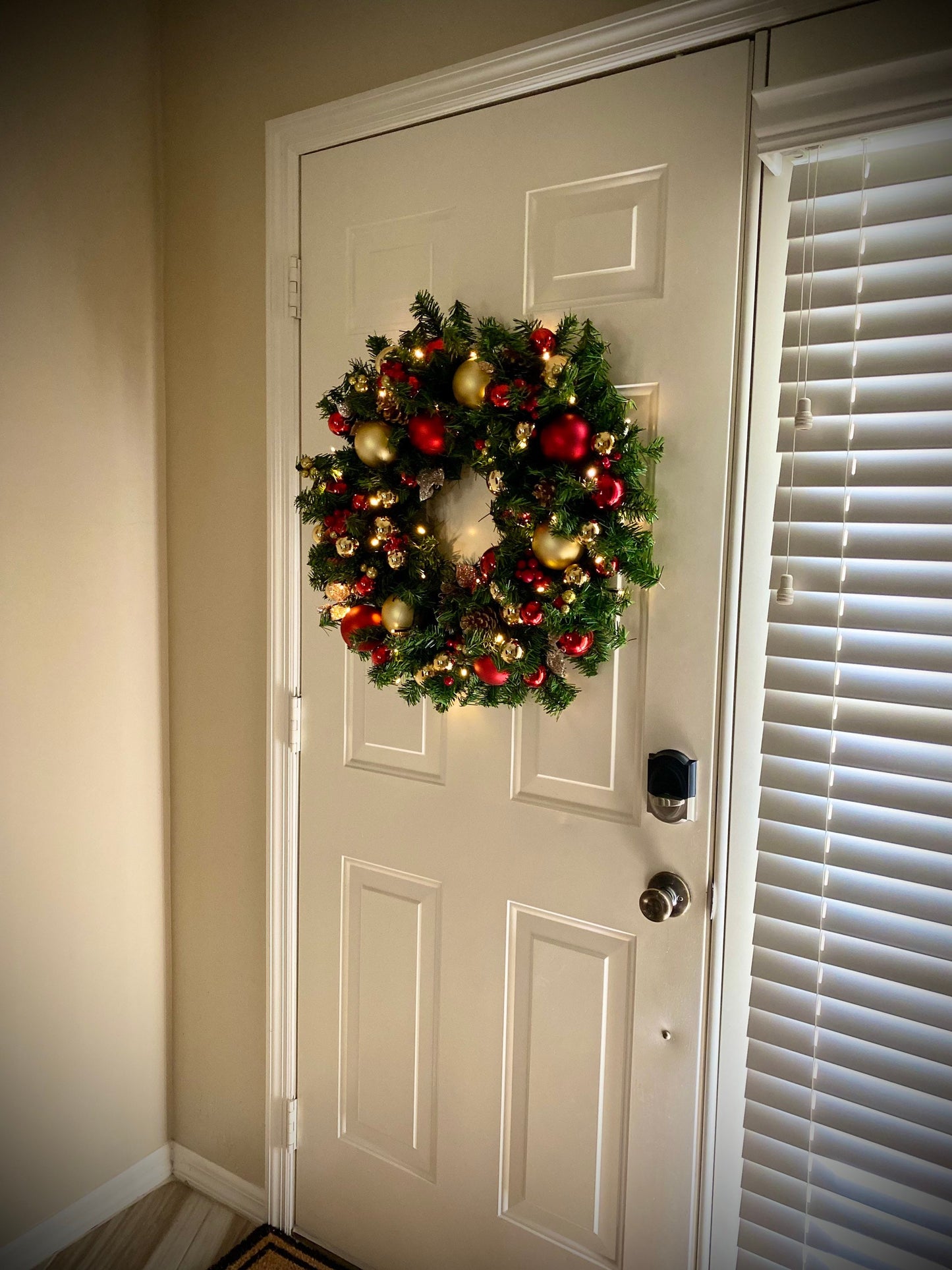 On Sale !!  Wreath, Economical, 23inch Red Wreath, Red and Gold Wreath, Cordless, LED  Timed light, Elegant Wreath, Battery Operated,