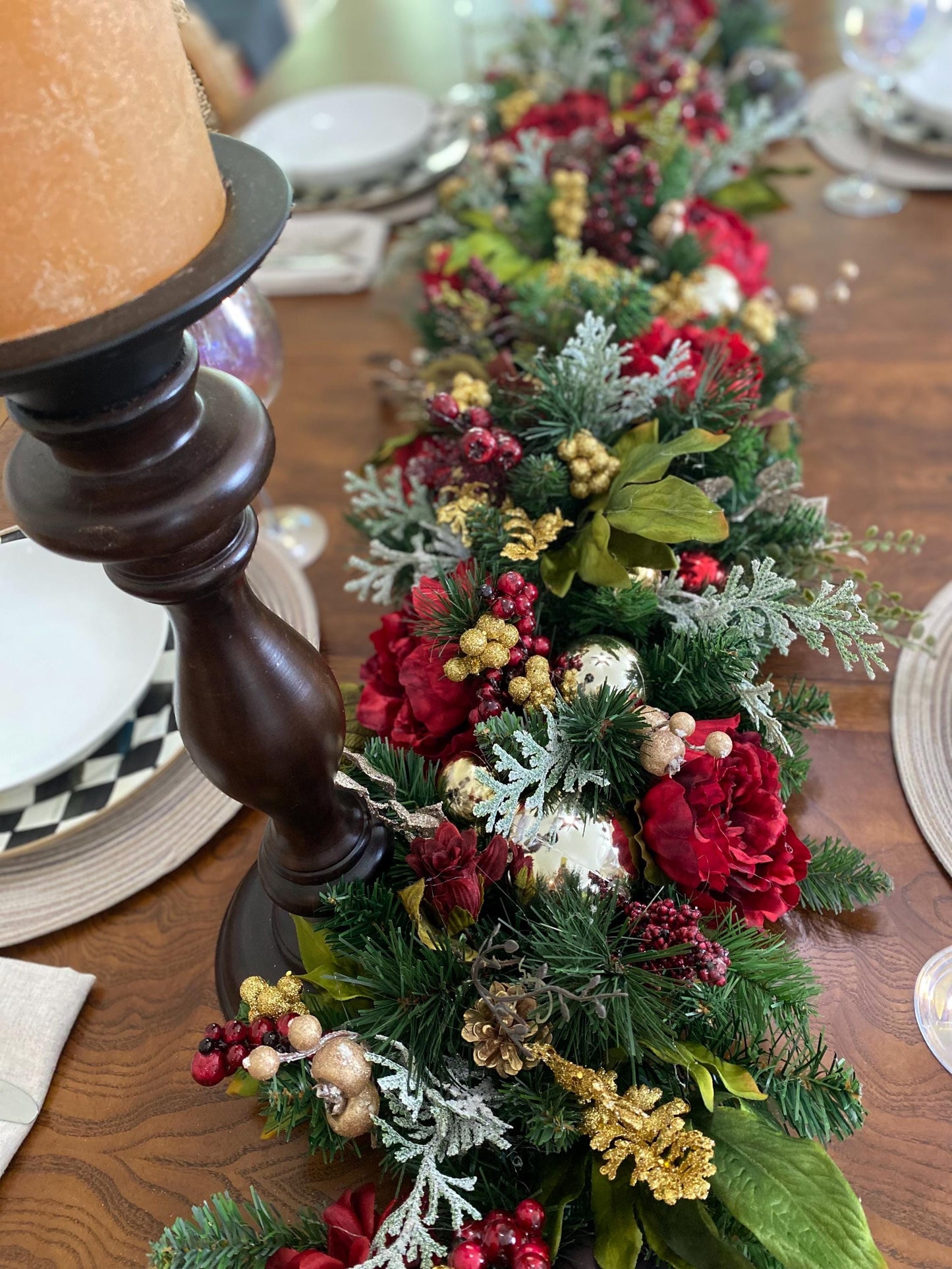 Luxe  Holiday  Table Runner. Artificial 6 feet long  Velvety Wine Red Peony . Perfect  for long table.