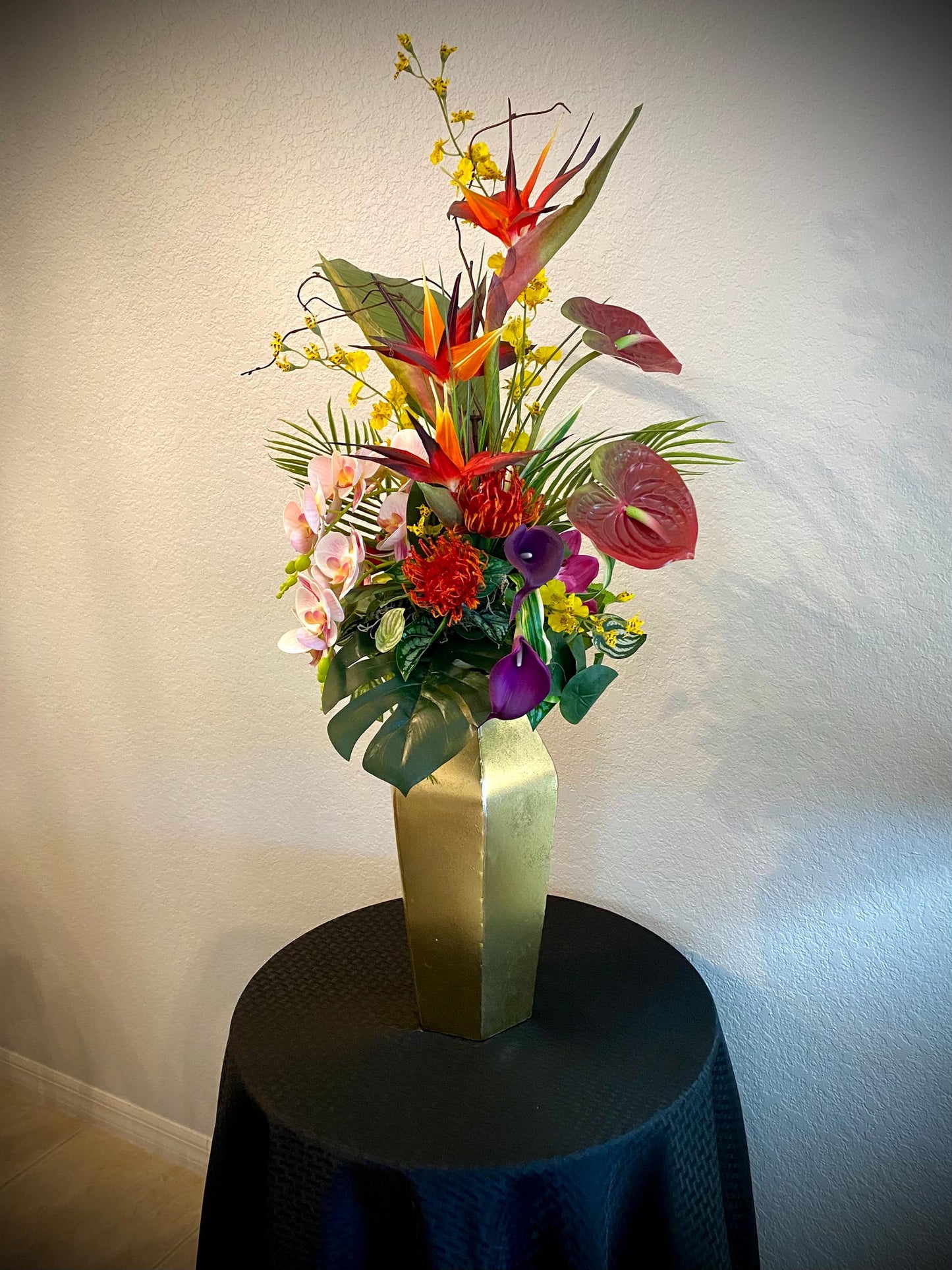 Beautiful High Profile Tropical Arrangement, Artificial Centerpiece,  42" tall x 13" diameter