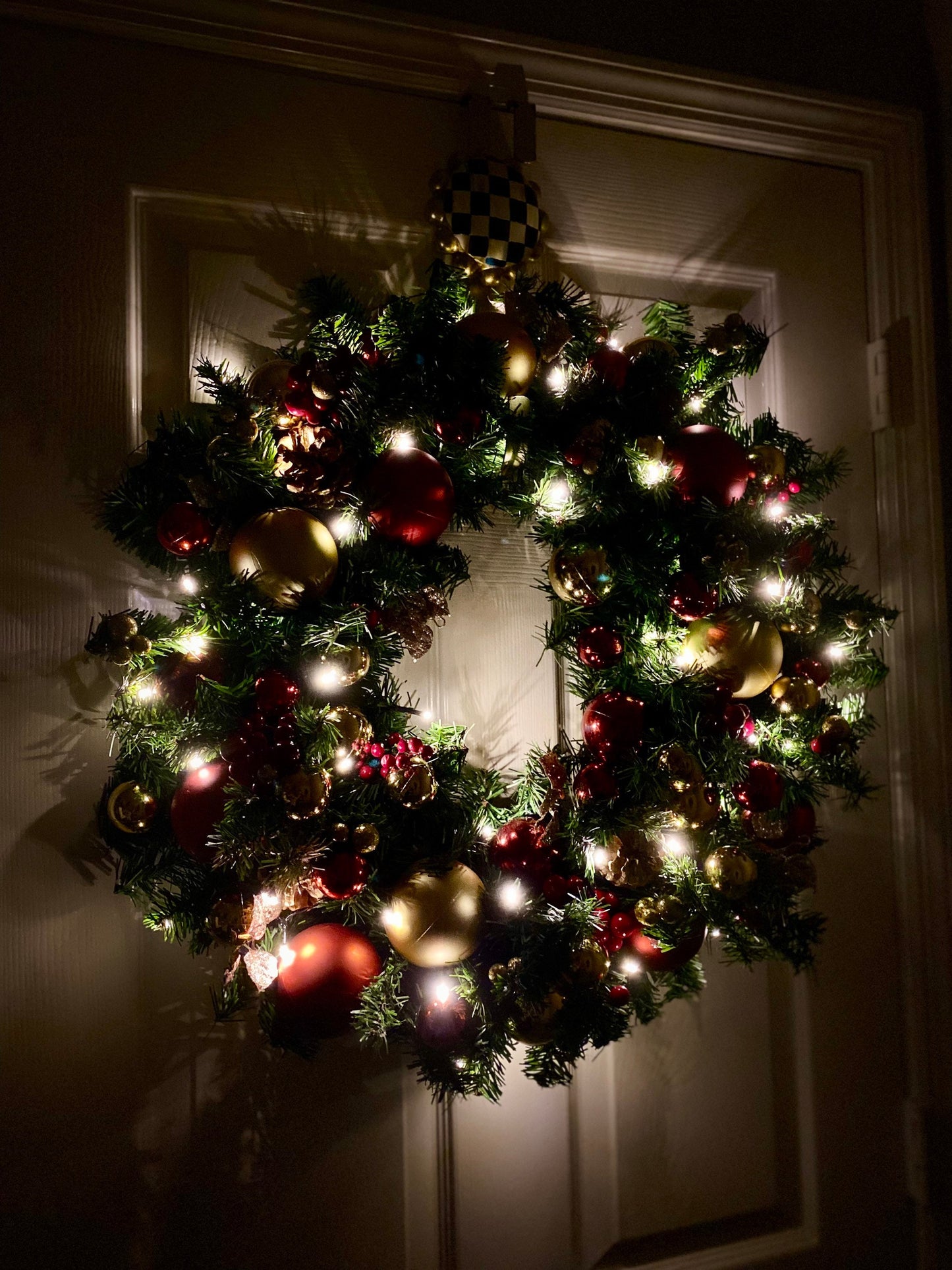 On Sale !!  Wreath, Economical, 23inch Red Wreath, Red and Gold Wreath, Cordless, LED  Timed light, Elegant Wreath, Battery Operated,