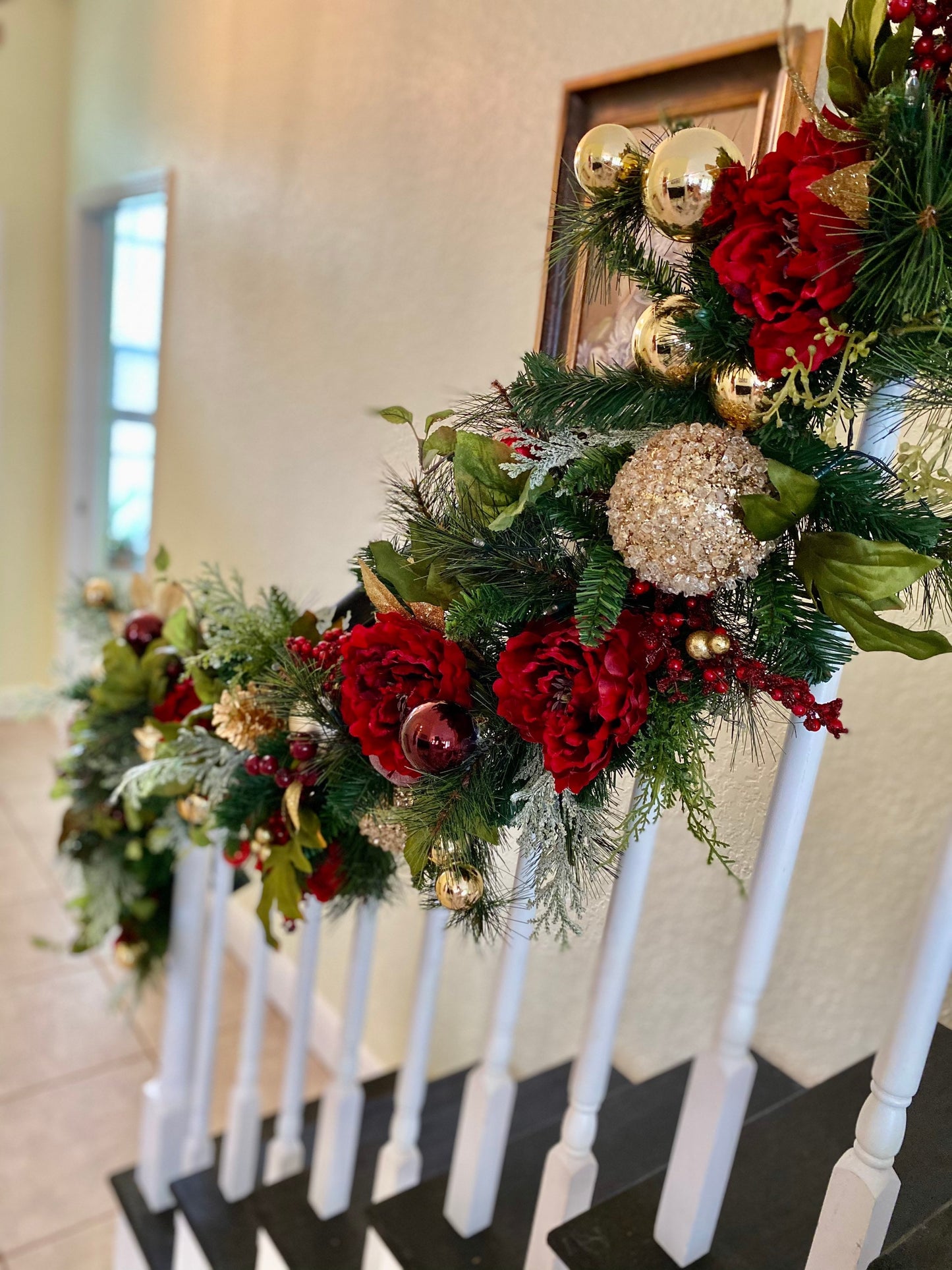 Luxury Wine Red Peony Garland with LED Lights & Timer