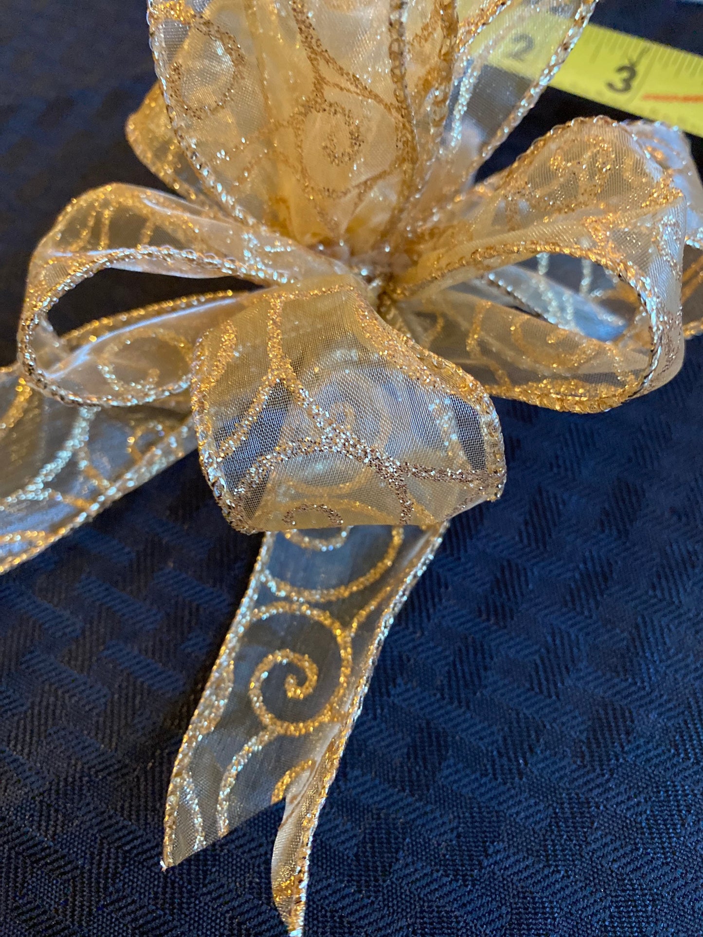 Gold Sheer Christmas Bow, 1.5 inch Wired Ribbon (10pc set)