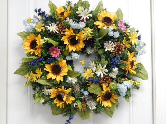 Sunflower Spring Wreath, Wildflower Meadow, Mother's Day Decor