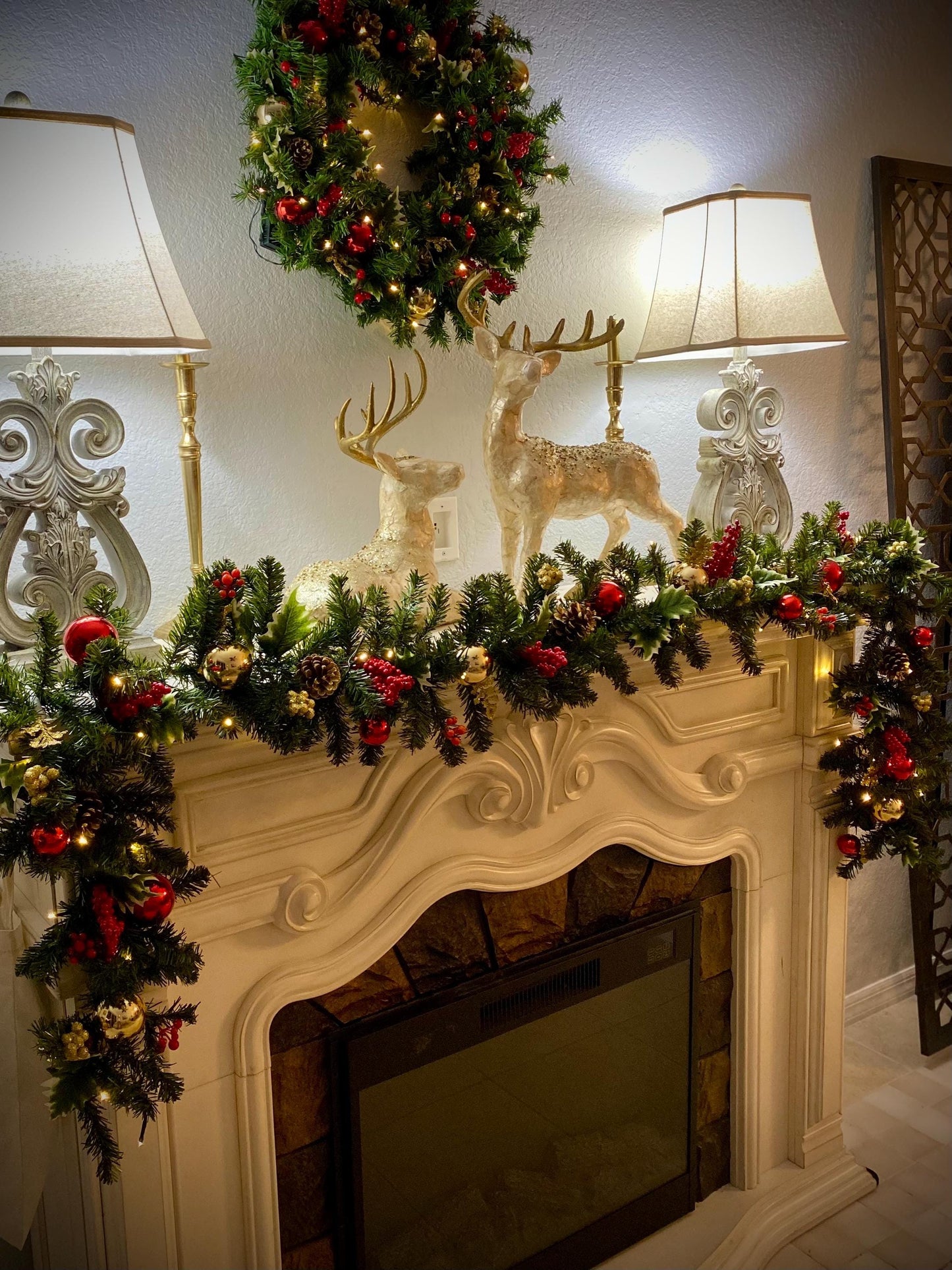 Economical Holiday Decor Set. Artificial and Simple Pre Decorated Pre Lighted Wreath with 9' Garland Included Cordless Light with Timer.