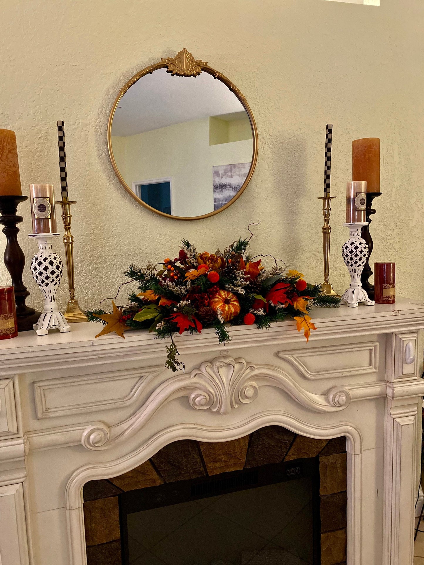 Fall Thanksgiving Centerpiece, Large Pumpkin Floral Arrangement, Autumn Table Decor, Mantle Decor. Faux Fall Flowers.