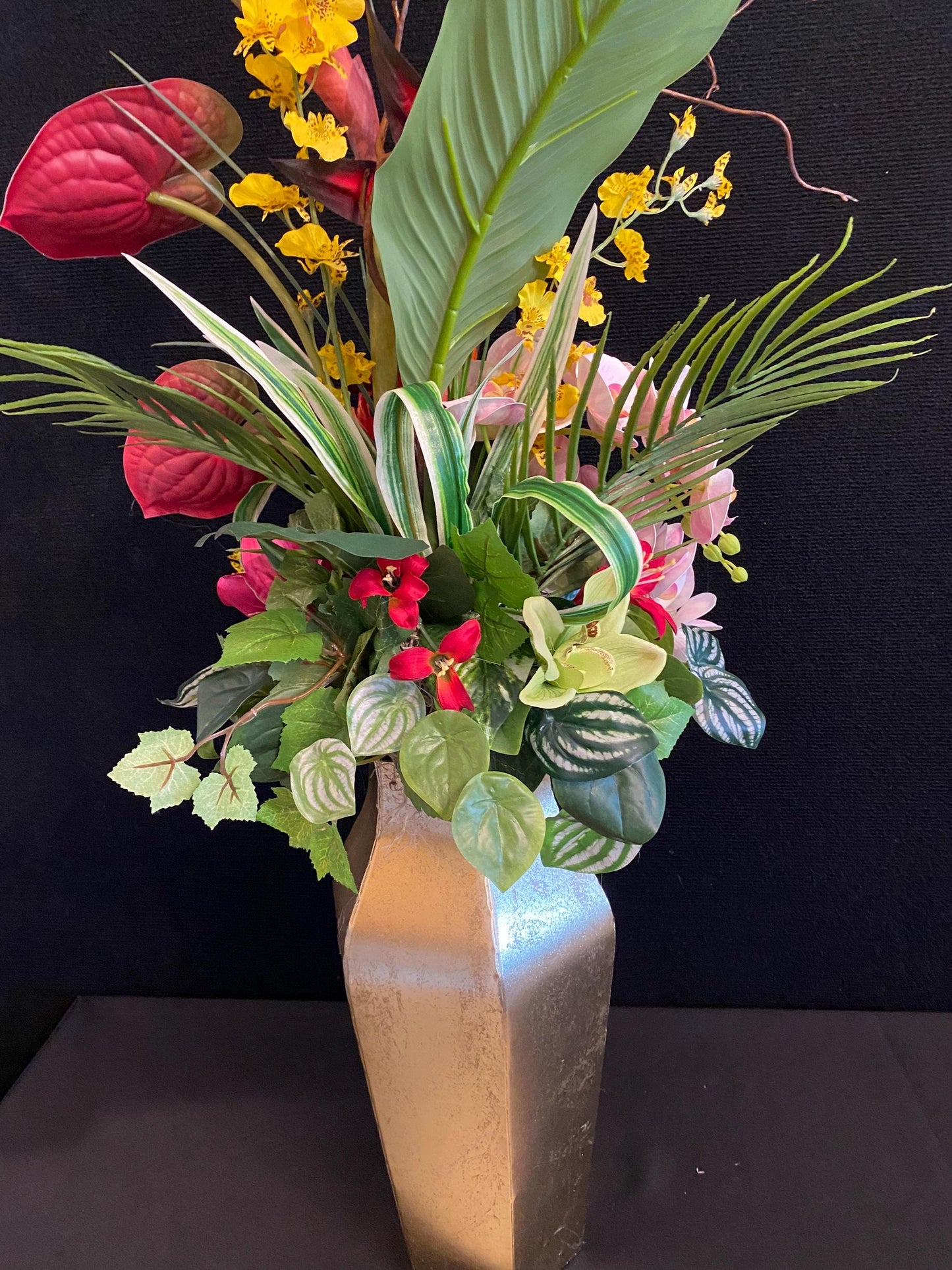 Beautiful High Profile Tropical Arrangement, Artificial Centerpiece,  42" tall x 13" diameter