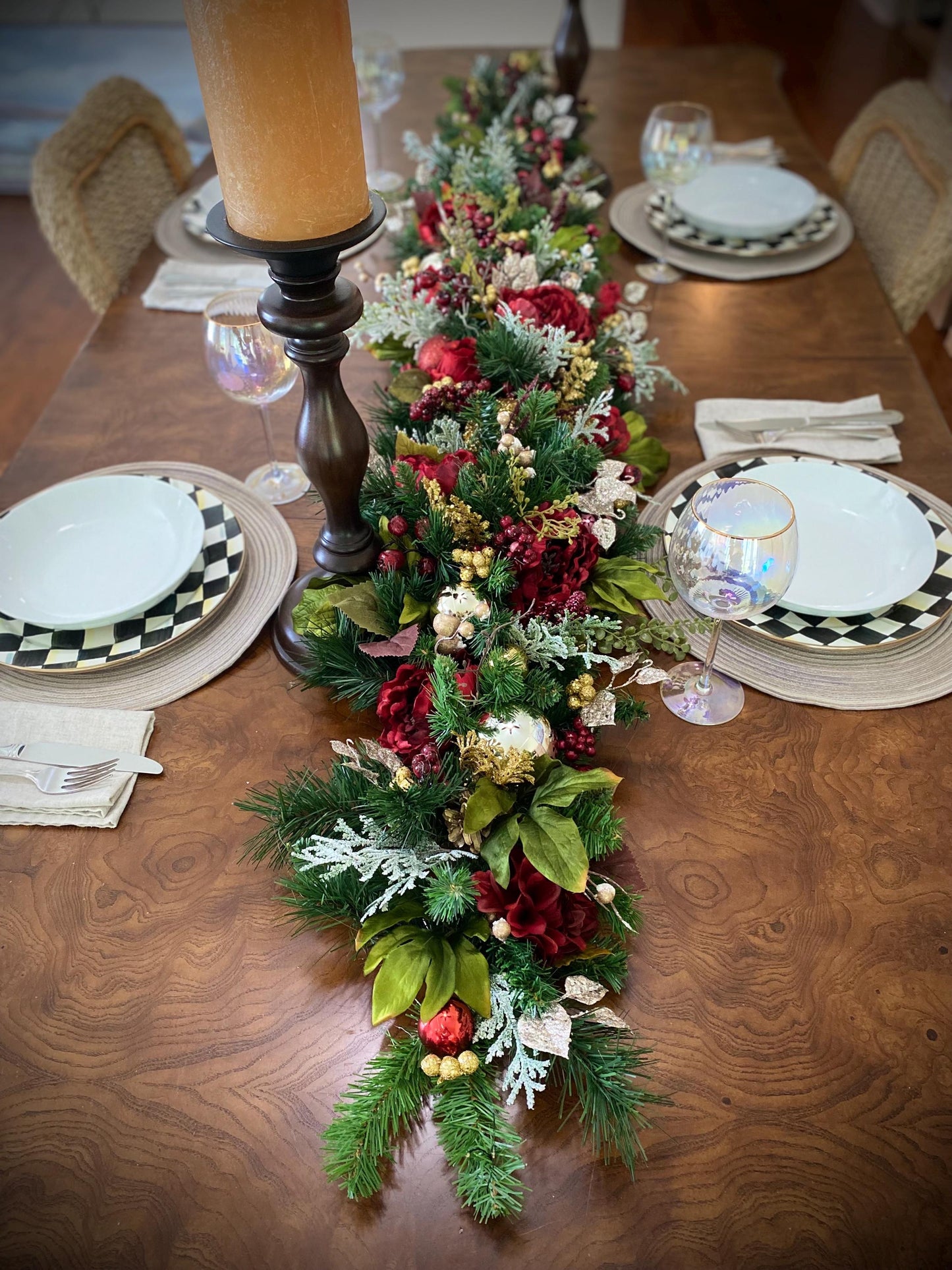 Luxe  Holiday  Table Runner. Artificial 6 feet long  Velvety Wine Red Peony . Perfect  for long table.