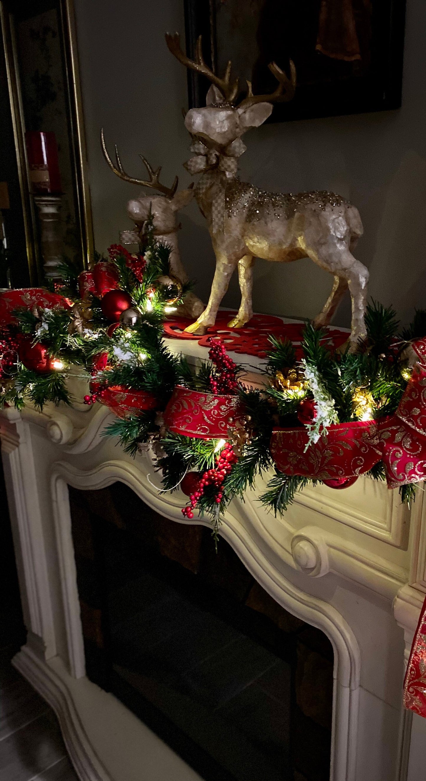 Christmas Garland for Mantle, Silk, Pre-Decorated, Pre-Lit Battery Operated Light with Auto on/off Timer, Free Shipping, # Feather garland