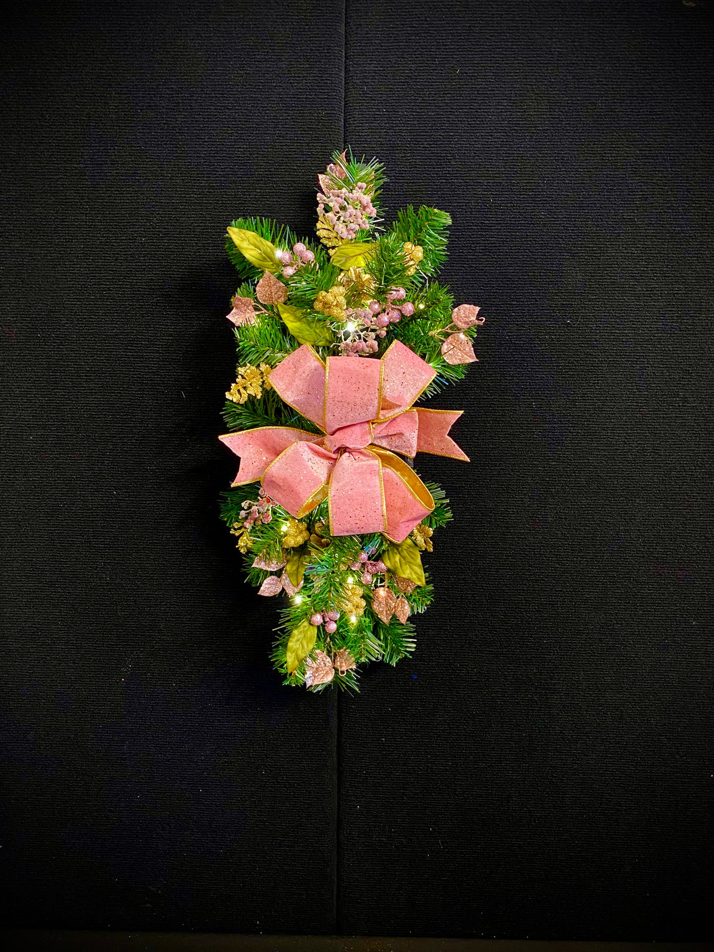 Set of 3 Pink Velvet  Luxury Staircase swags. Pre-lit  Artificial Holiday Decoration.