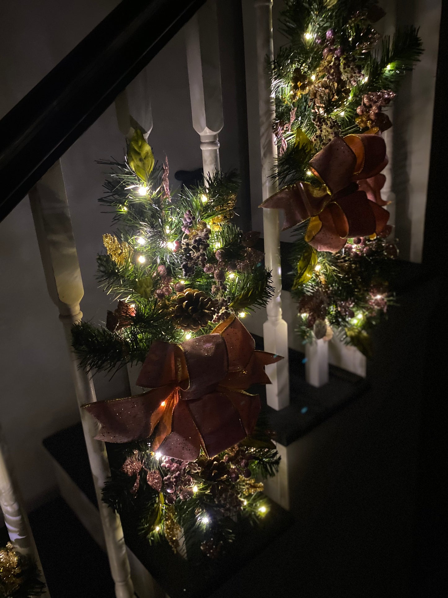Set of 3 Pink Velvet  Luxury Staircase swags. Pre-lit  Artificial Holiday Decoration.
