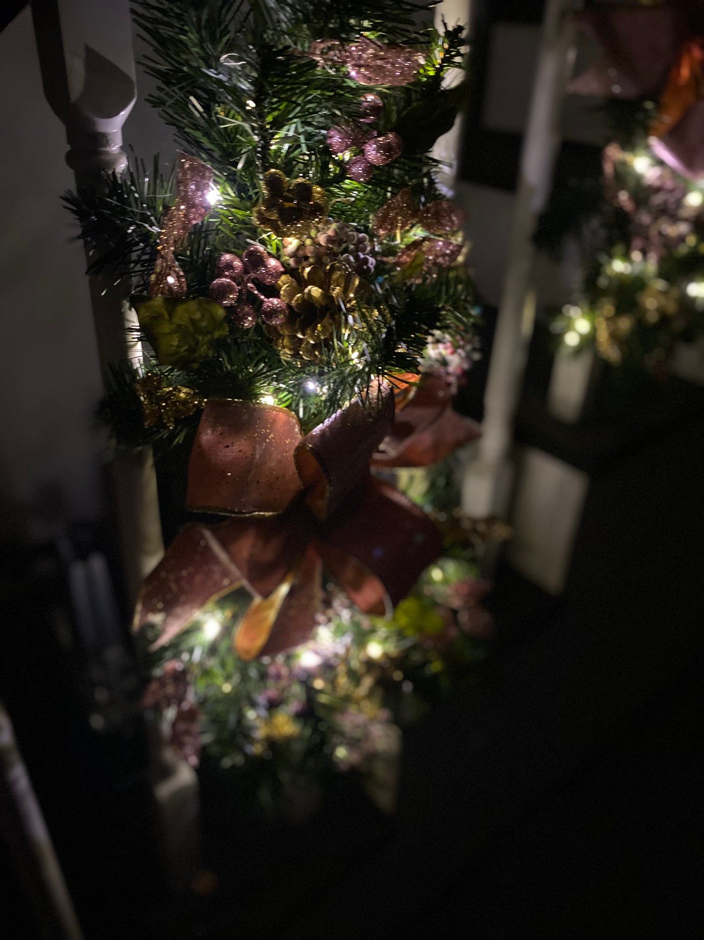 Set of 3 Pink Velvet  Luxury Staircase swags. Pre-lit  Artificial Holiday Decoration.