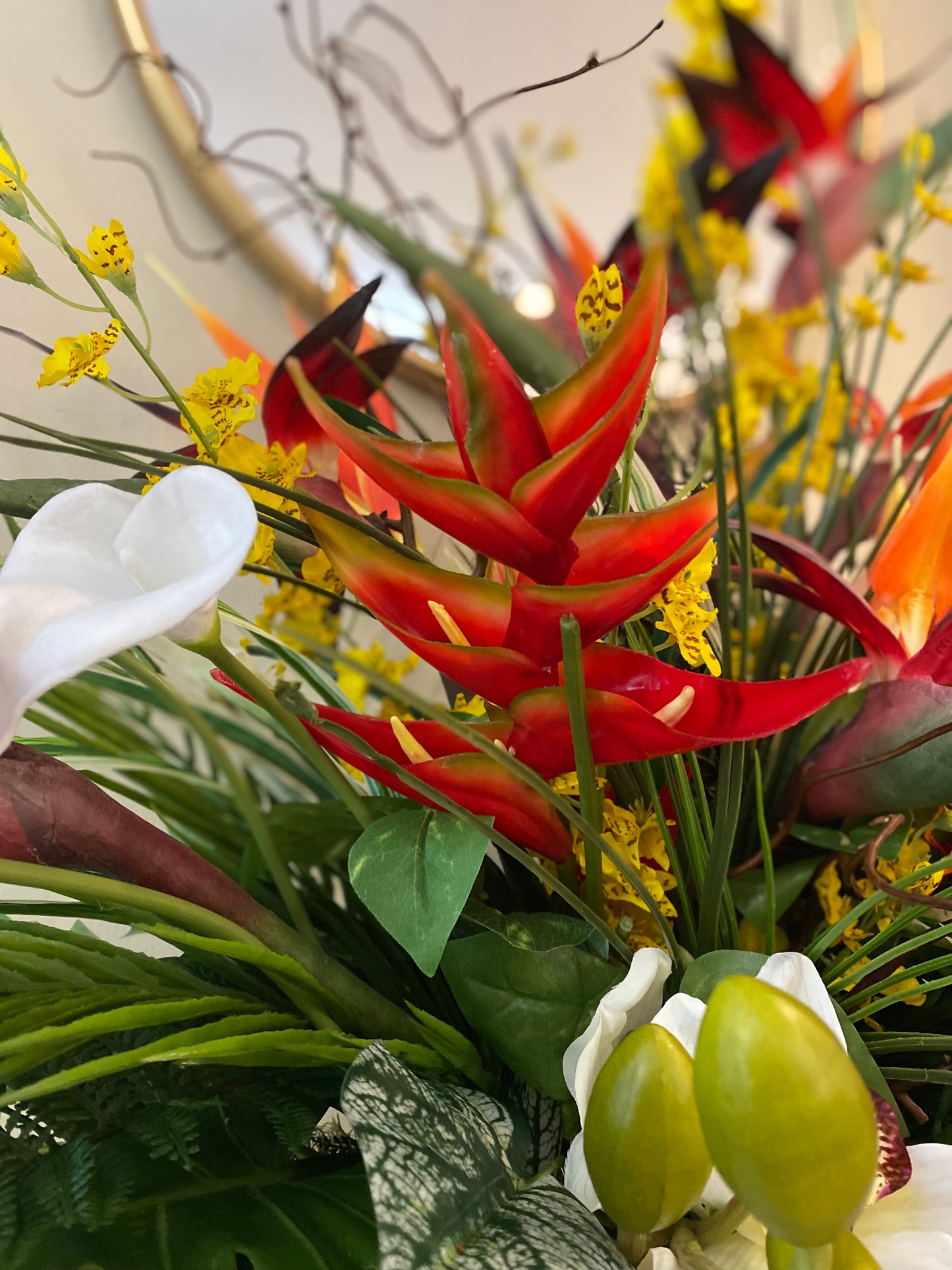 Luxury Tropical Arrangement. Artificial Centerpiece.  Bird of Paradise Home Decor