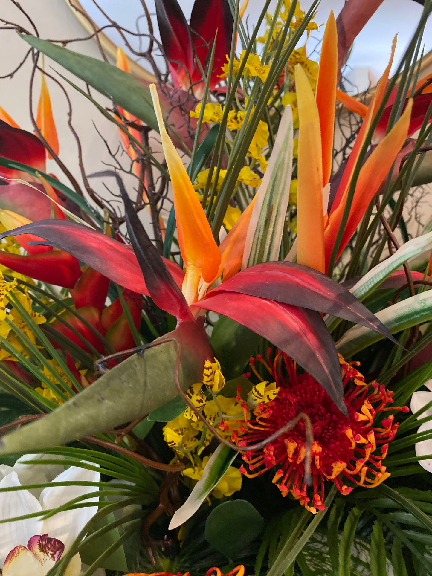 Luxury Tropical Arrangement. Artificial Centerpiece.  Bird of Paradise Home Decor