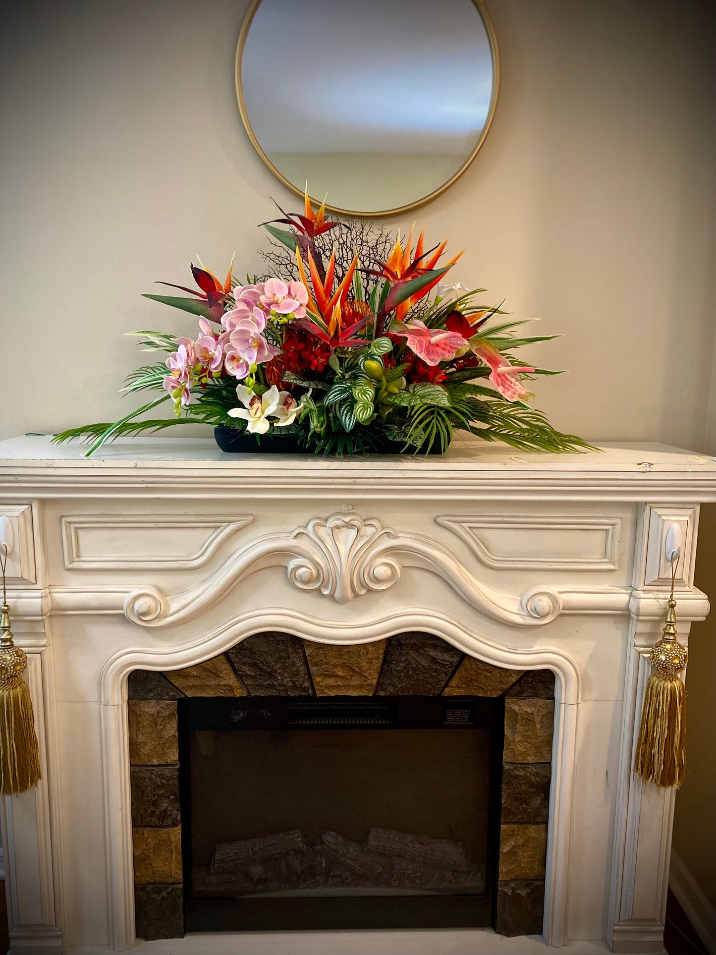 Luxury Tropical Arrangement. Artificial Centerpiece.  Bird of Paradise Home Decor