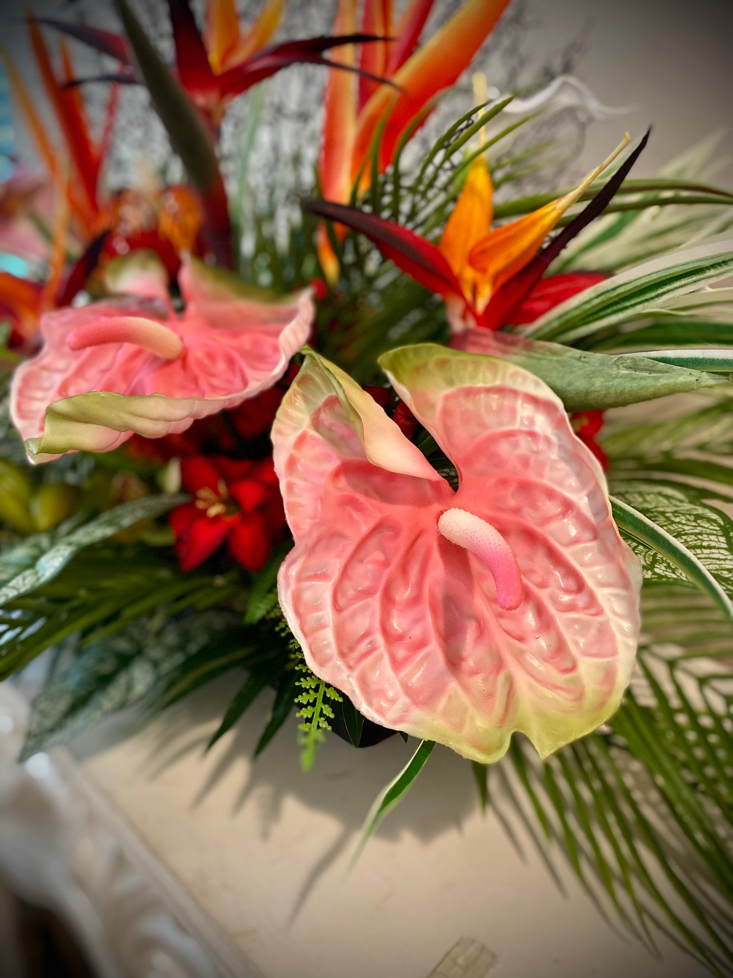 Luxury Tropical Arrangement. Artificial Centerpiece.  Bird of Paradise Home Decor