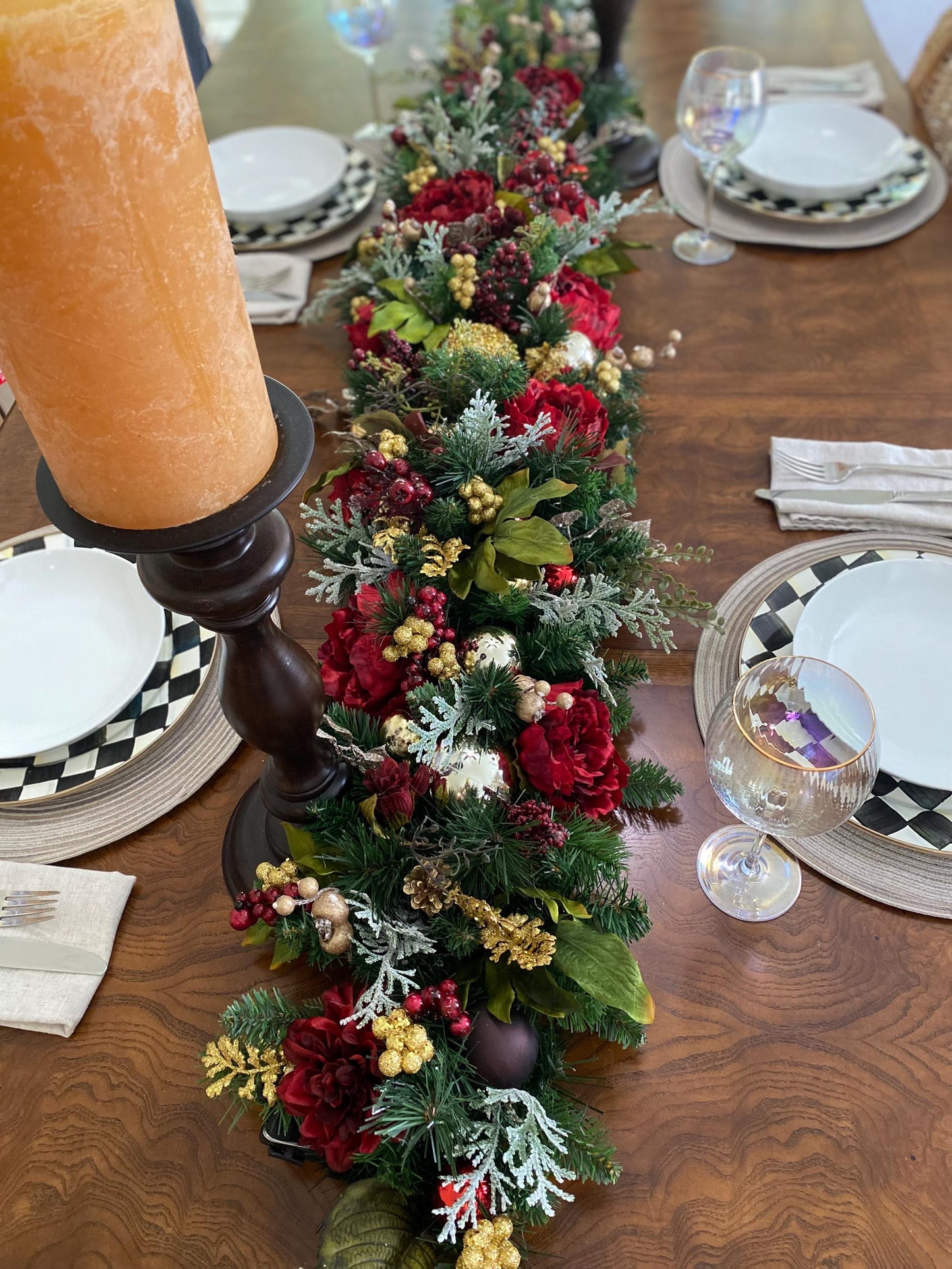 Luxe  Holiday  Table Runner. Artificial 6 feet long  Velvety Wine Red Peony . Perfect  for long table.