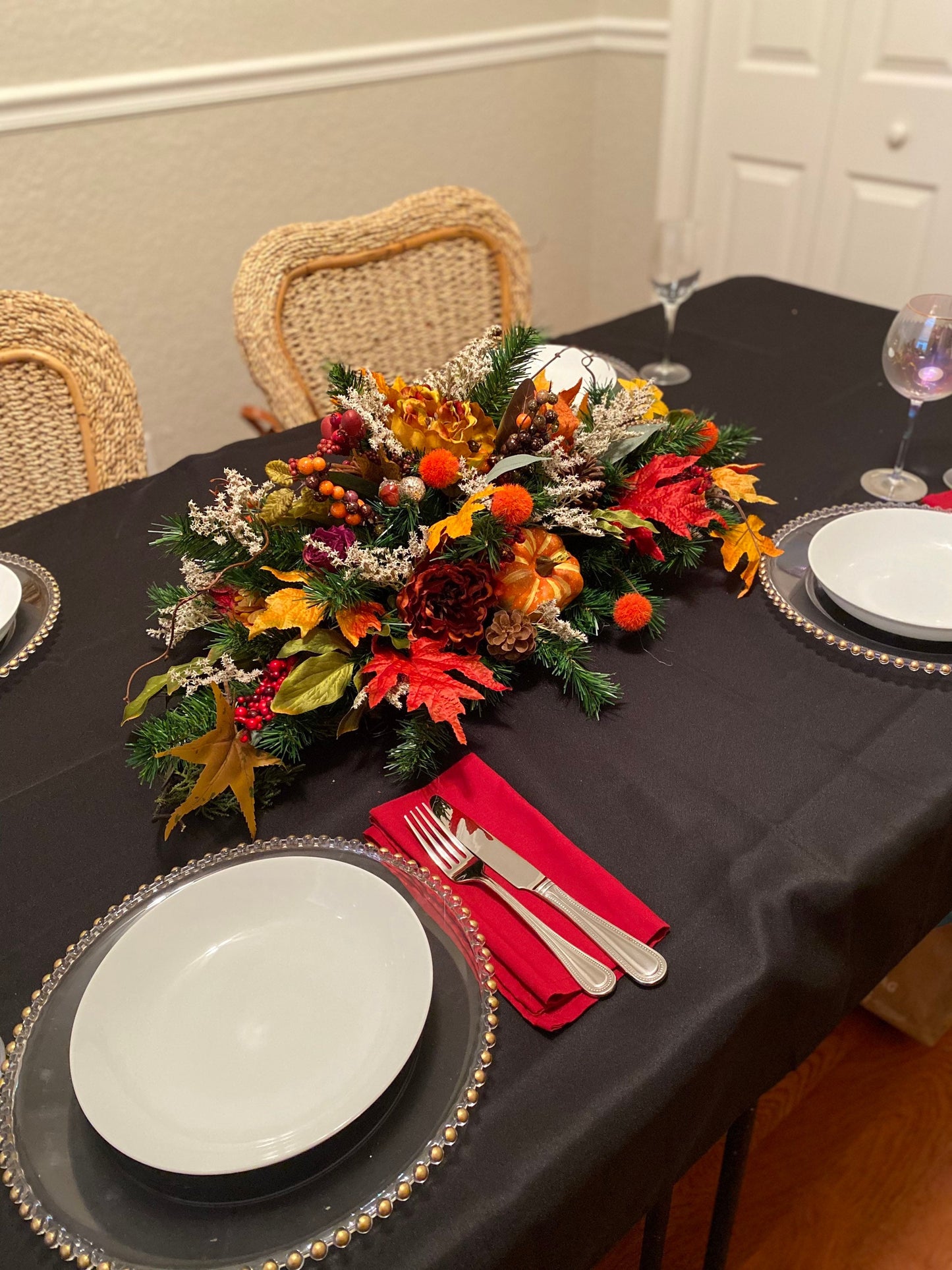Fall Thanksgiving Centerpiece, Large Pumpkin Floral Arrangement, Autumn Table Decor, Mantle Decor. Faux Fall Flowers.