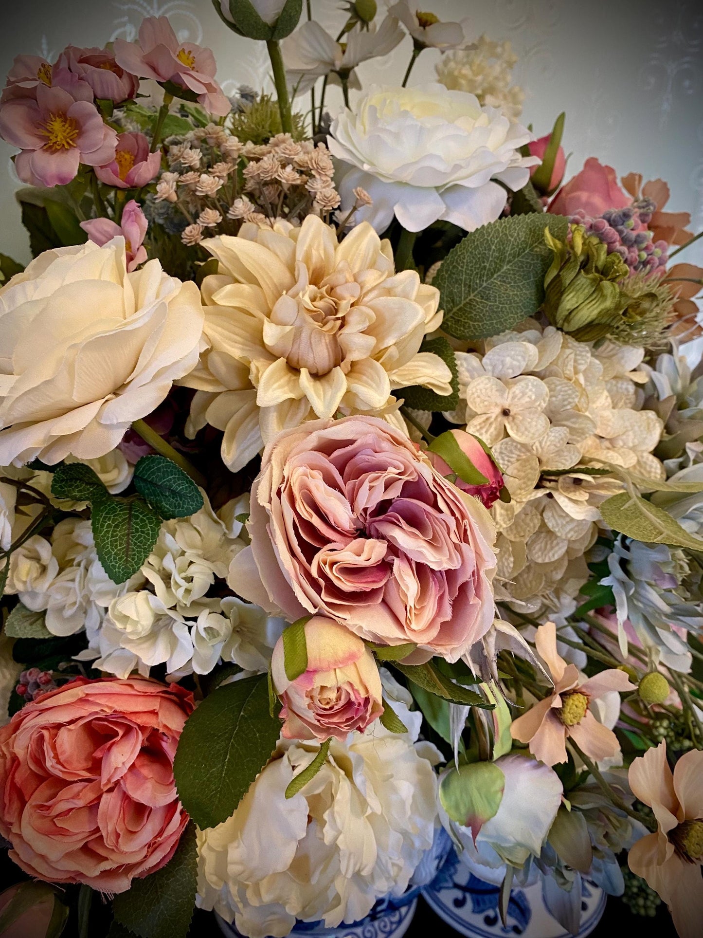Sophisticated Spring  Decor in Class. Shabby Chic European Style design. Life like Artificial Floral Arrangement. 25x22x17D  free shipping.