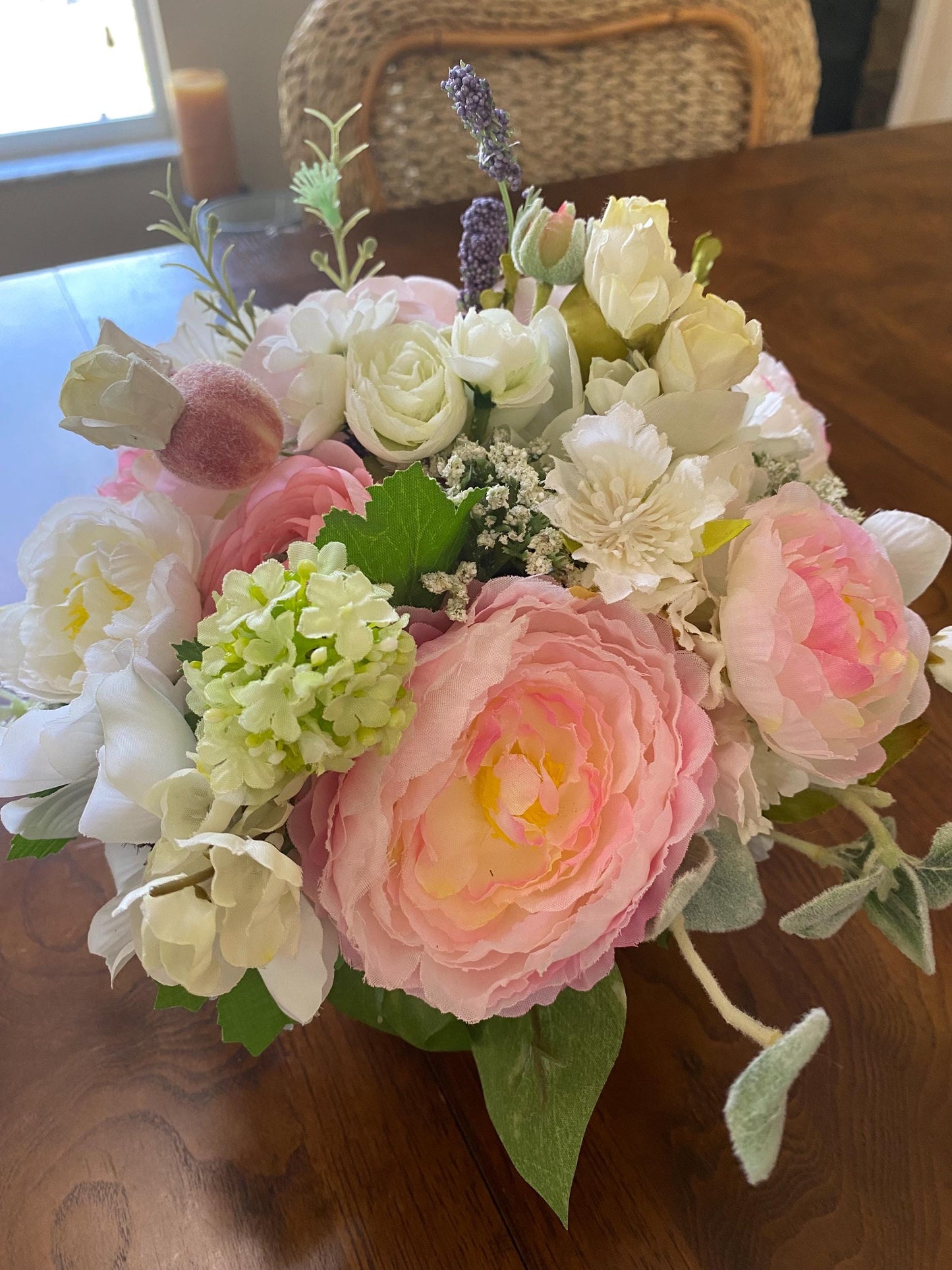 Trio Beautiful Ranunculus Nosegay in black glass cubes.  3 pc Set.  Baby Pink, Artificial ,  9"x 9" x 3 pc