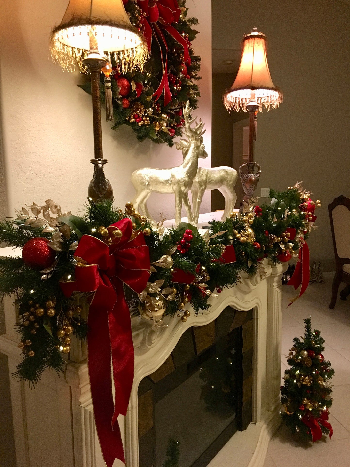 Red Velvet Set of 4pc,  Christmas Red Velvet Wreath, Garland and 2 Topiaries. FREE SHIPPING. Cordless, Pre-lit, pre- Decorated.