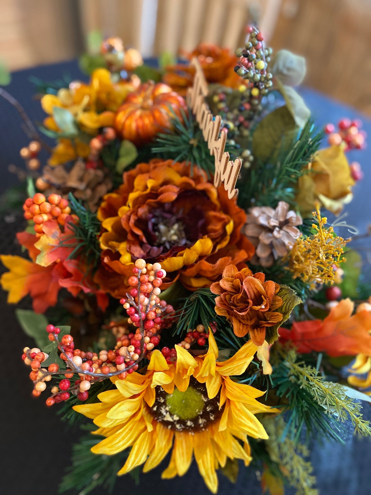 Thanksgiving Centerpiece with Pumpkin & Peonies Mix, Fall Basket Arrangement, Autumn Table Decor