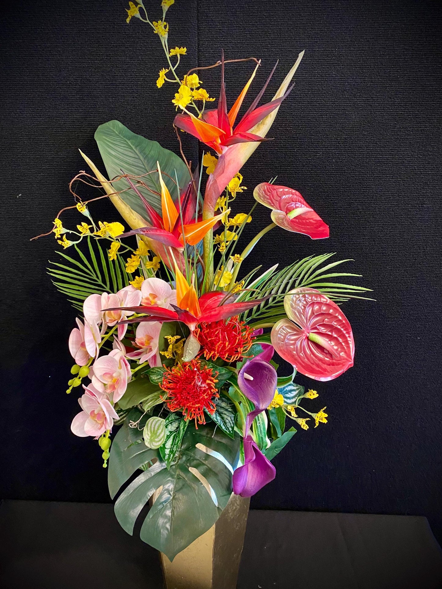 Beautiful High Profile Tropical Arrangement, Artificial Centerpiece,  42" tall x 13" diameter