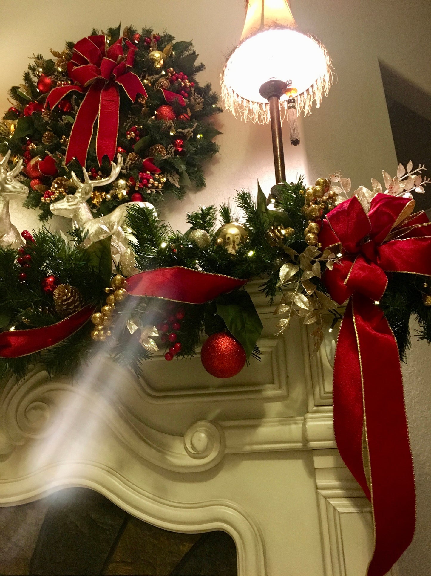 Red Velvet Set of 4pc,  Christmas Red Velvet Wreath, Garland and 2 Topiaries. FREE SHIPPING. Cordless, Pre-lit, pre- Decorated.