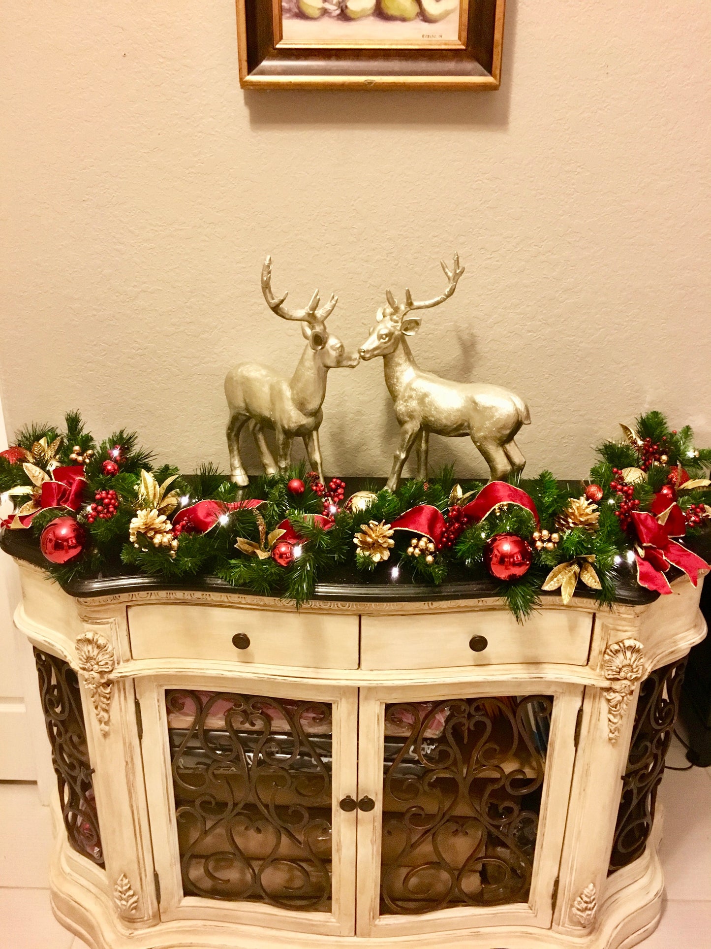 Red Velvet Christmas Garland, 5ft, 48 LED Lights with Timer