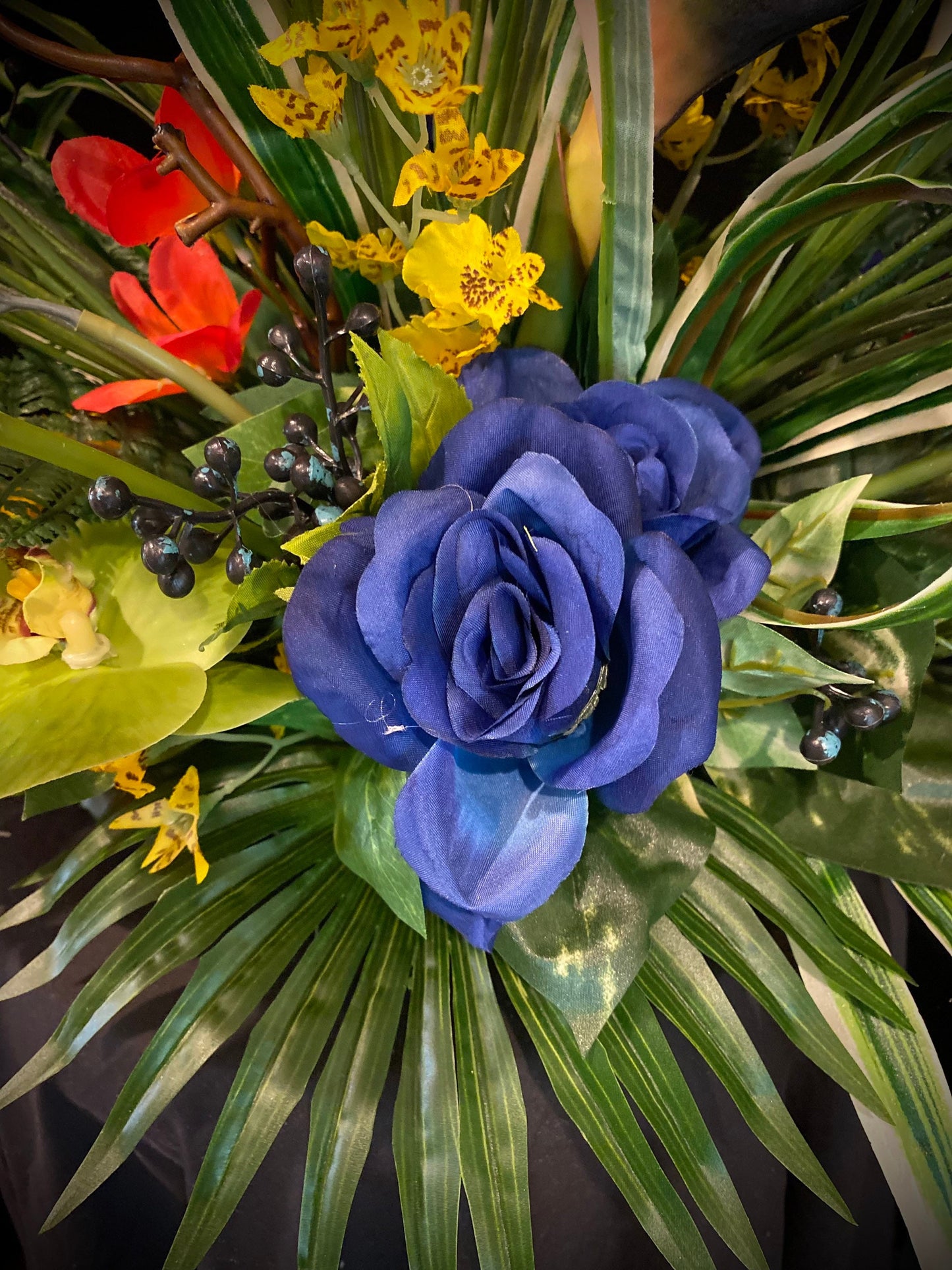 Blue and Blue  Floral Centerpiece, Tropical Bird of Paradise Arrangement. Artificial