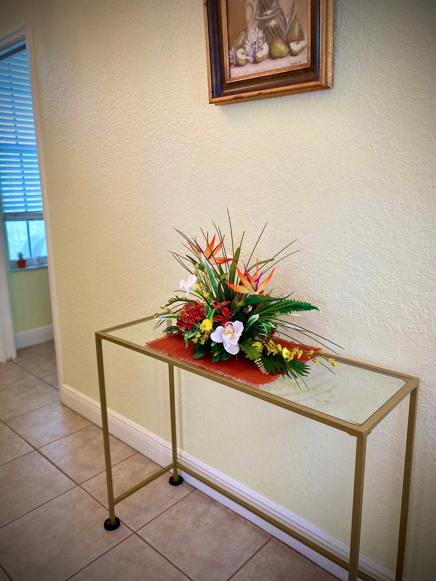 Must Have ! 30x1 3 x 13   For Dining Table. Tropical Centerpiece. Bird of Paradise, Arrangement, Artificial, Faux, Silk,