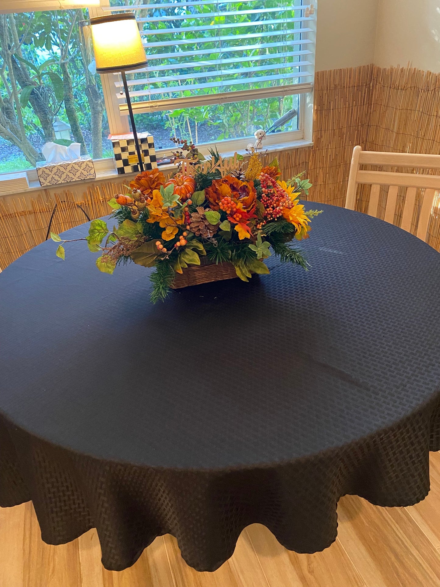 Thanksgiving Centerpiece with Pumpkin & Peonies Mix, Fall Basket Arrangement, Autumn Table Decor