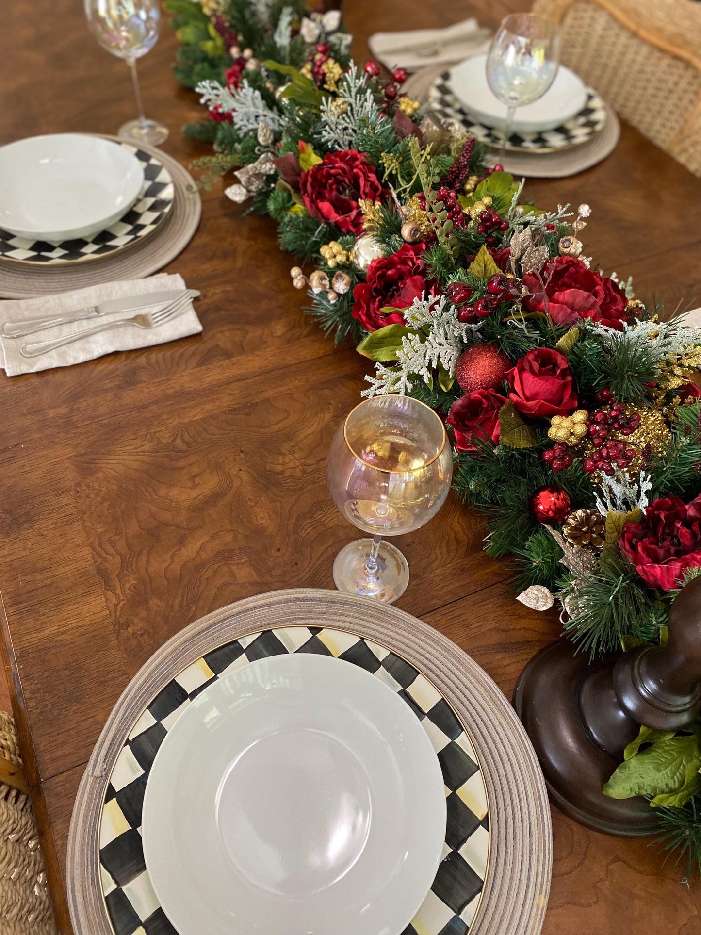 Luxe  Holiday  Table Runner. Artificial 6 feet long  Velvety Wine Red Peony . Perfect  for long table.