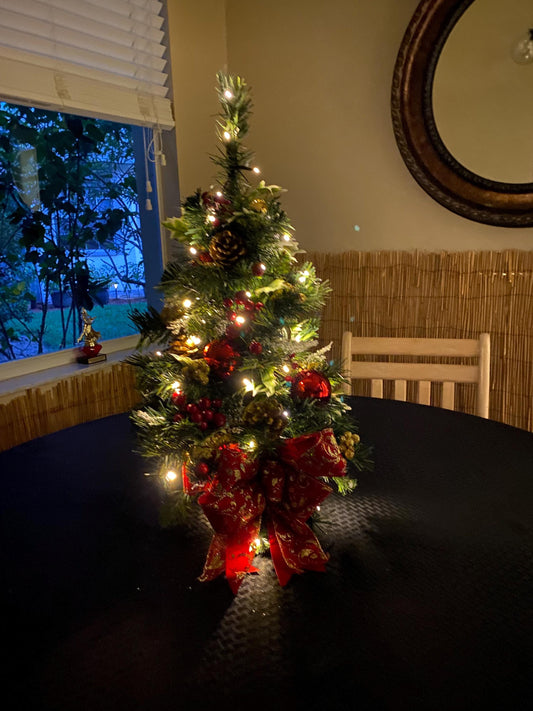 Handmade Tabletop Christmas Tree, LED Lights, Timer, 24"