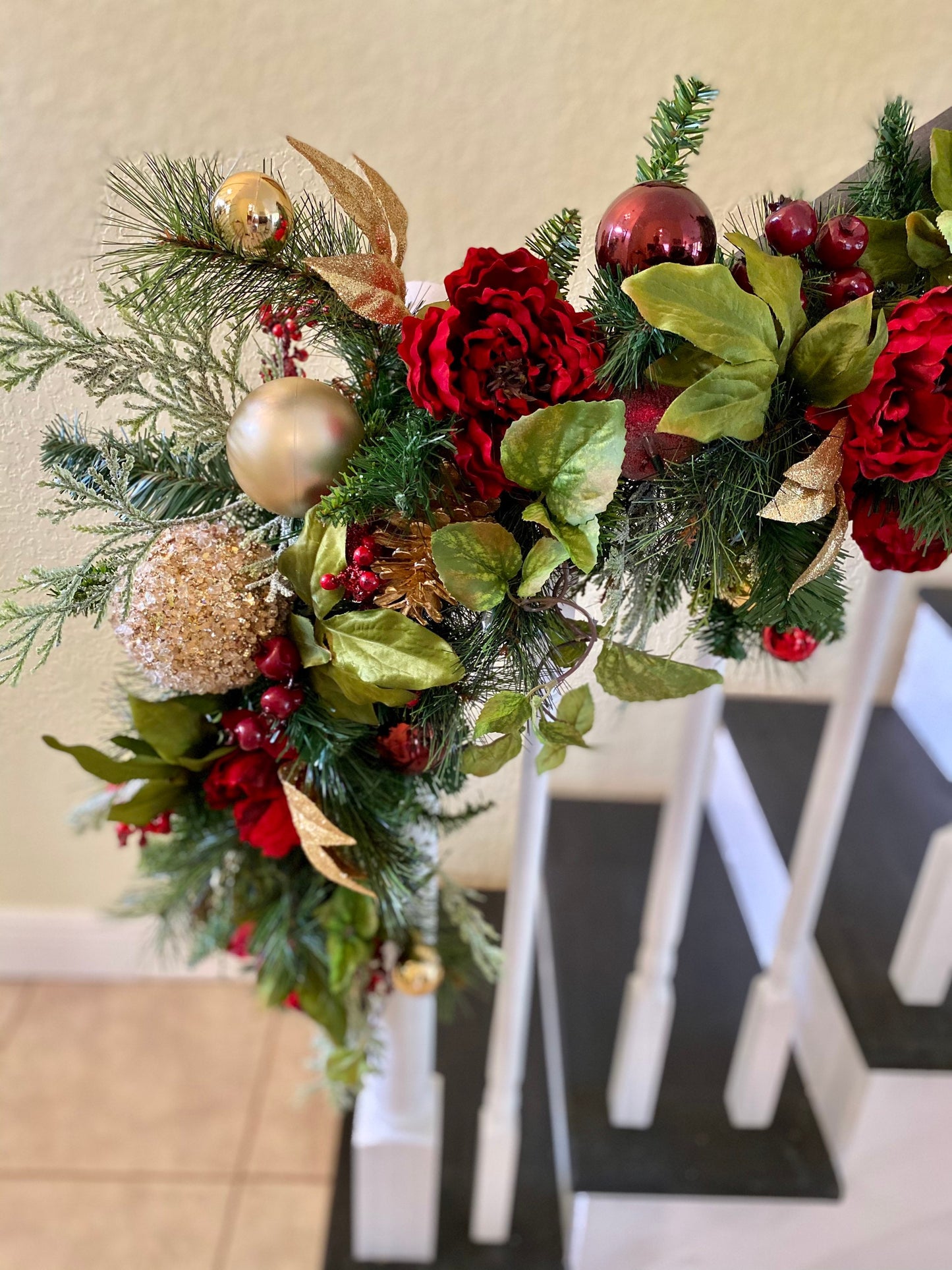 Luxury Wine Red Peony Garland with LED Lights & Timer