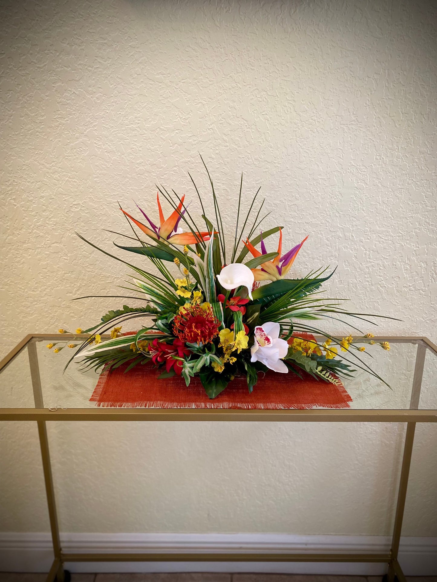 Must Have ! 30x1 3 x 13   For Dining Table. Tropical Centerpiece. Bird of Paradise, Arrangement, Artificial, Faux, Silk,