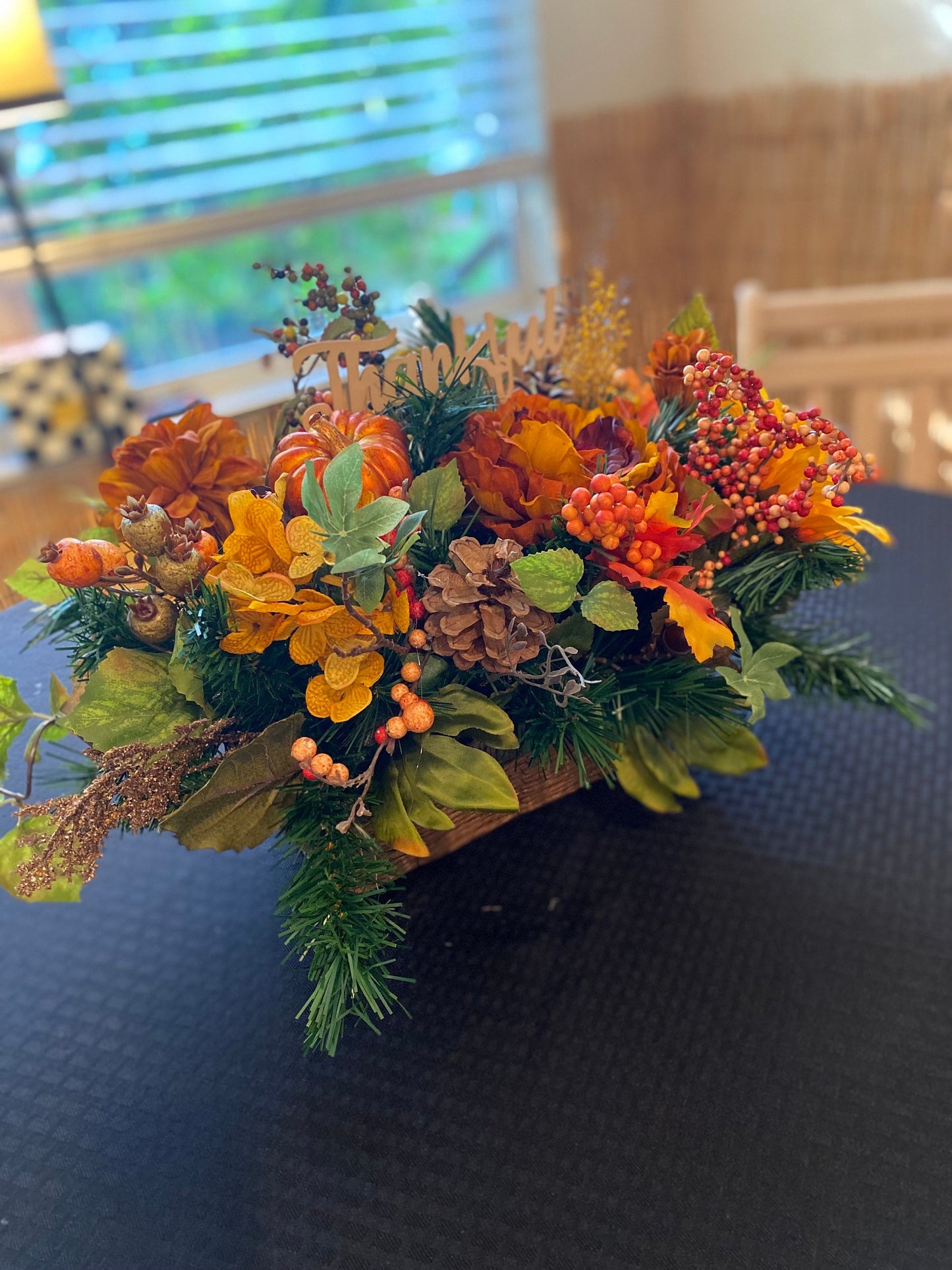 Thanksgiving Centerpiece with Pumpkin & Peonies Mix, Fall Basket Arrangement, Autumn Table Decor