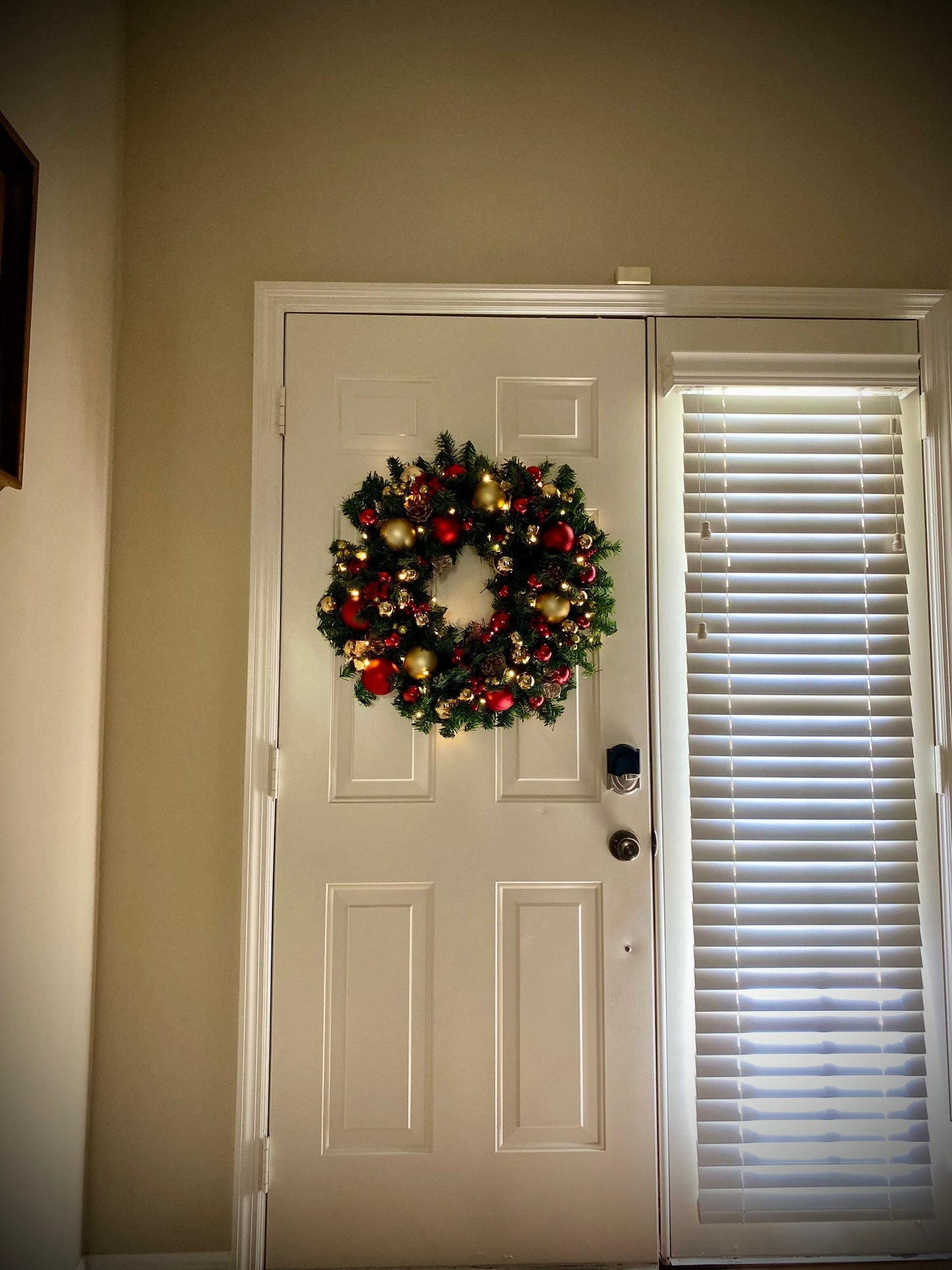 On Sale !!  Wreath, Economical, 23inch Red Wreath, Red and Gold Wreath, Cordless, LED  Timed light, Elegant Wreath, Battery Operated,