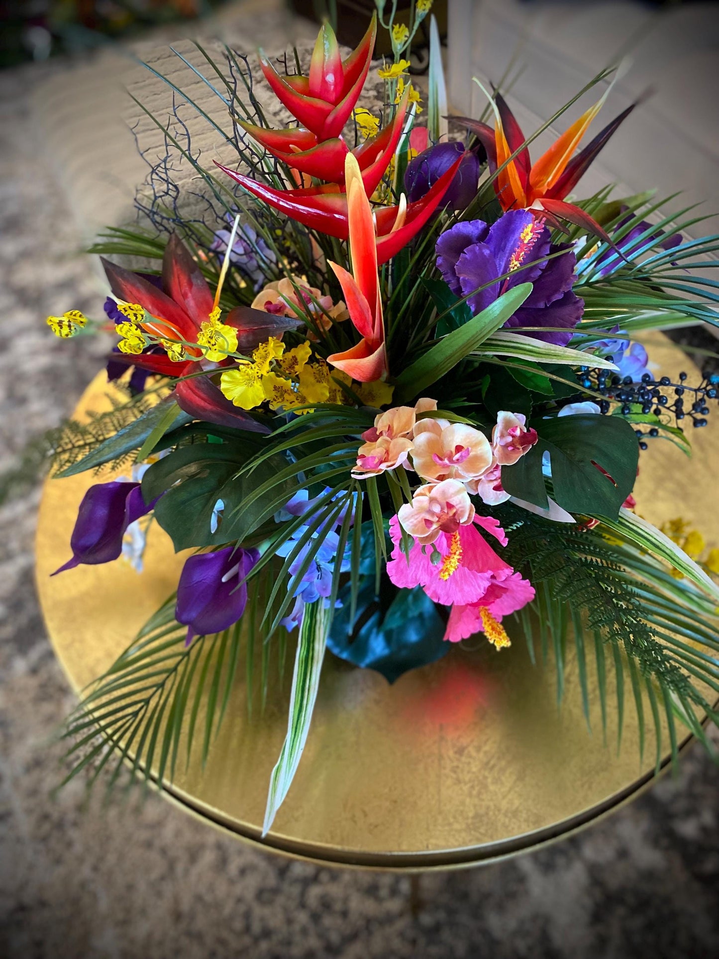 Hawaii Breeze Heliconia and Coral Fan Faux Large Floral Centerpiece, Tropical Arrangement . Artificial Flower Arrangement.