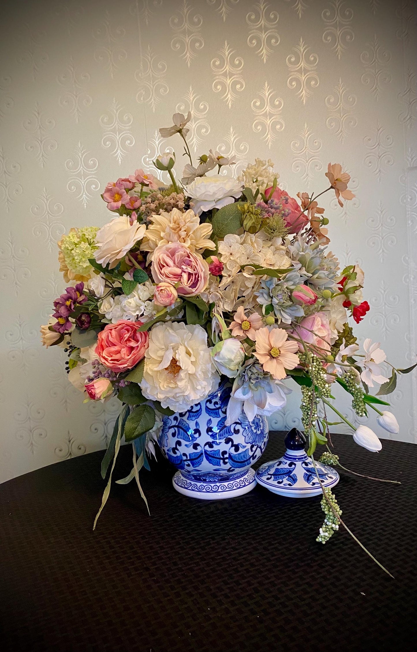 Sophisticated Spring  Decor in Class. Shabby Chic European Style design. Life like Artificial Floral Arrangement. 25x22x17D  free shipping.