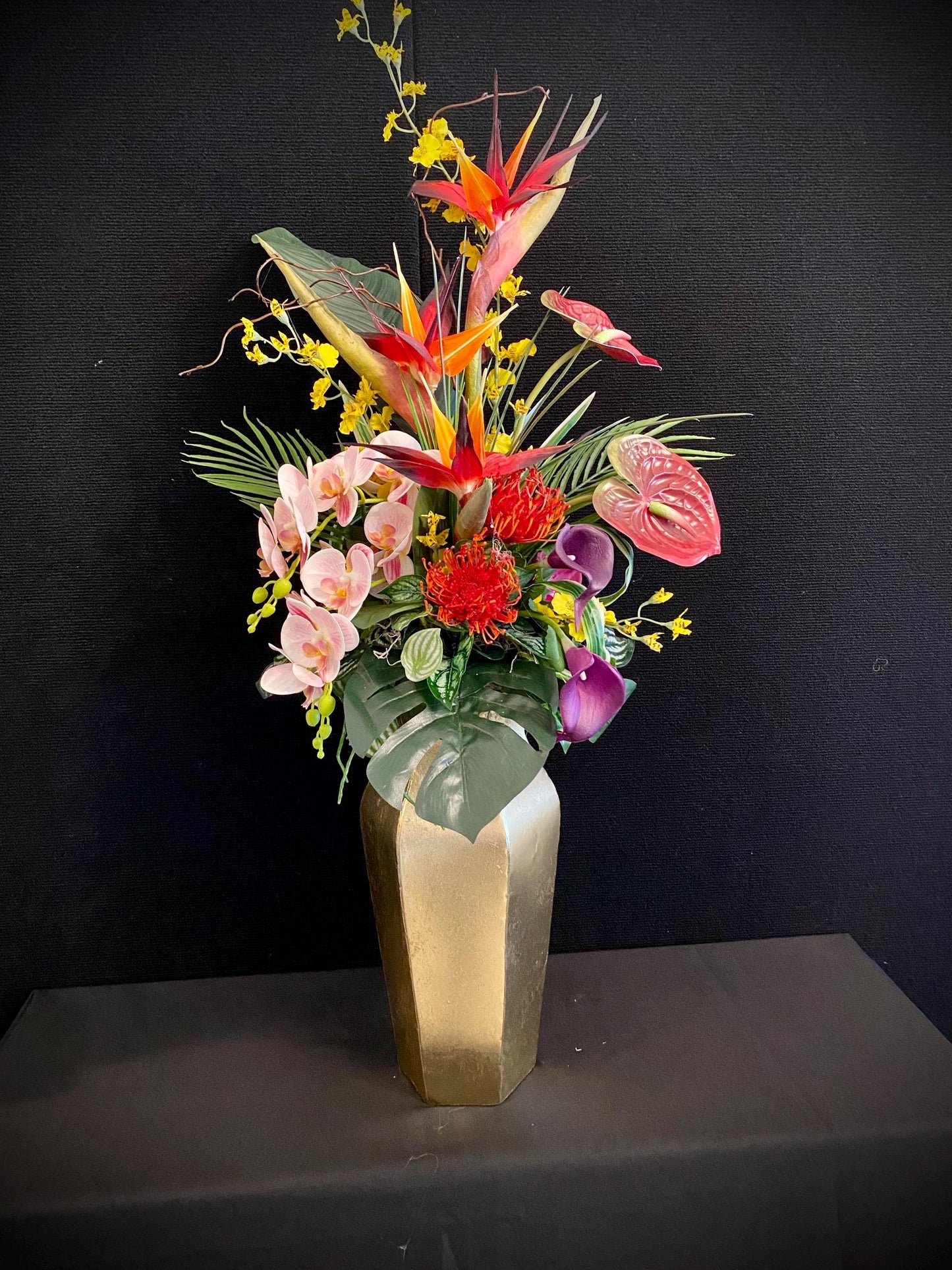 Beautiful High Profile Tropical Arrangement, Artificial Centerpiece,  42" tall x 13" diameter