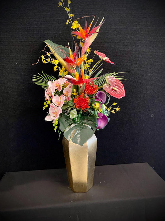 Beautiful High Profile Tropical Arrangement, Artificial Centerpiece,  42" tall x 13" diameter