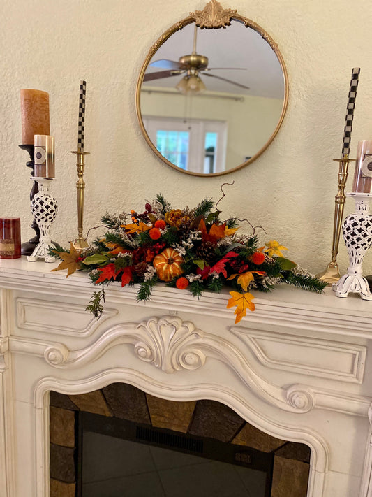 Fall Pumpkin Peony Centerpiece, Silk Floral Thanksgiving Arrangement