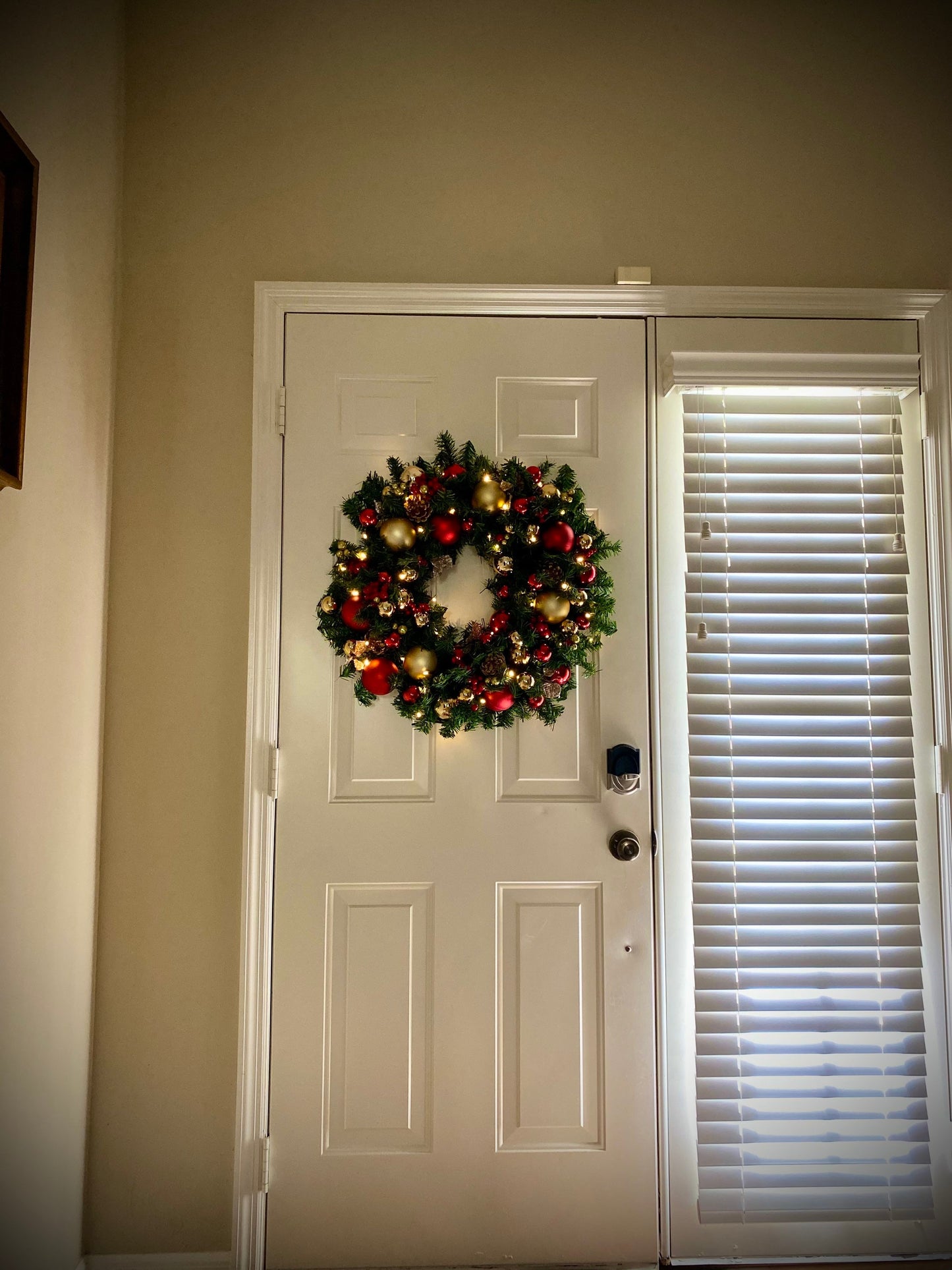 On Sale !!  Wreath, Economical, 23inch Red Wreath, Red and Gold Wreath, Cordless, LED  Timed light, Elegant Wreath, Battery Operated,