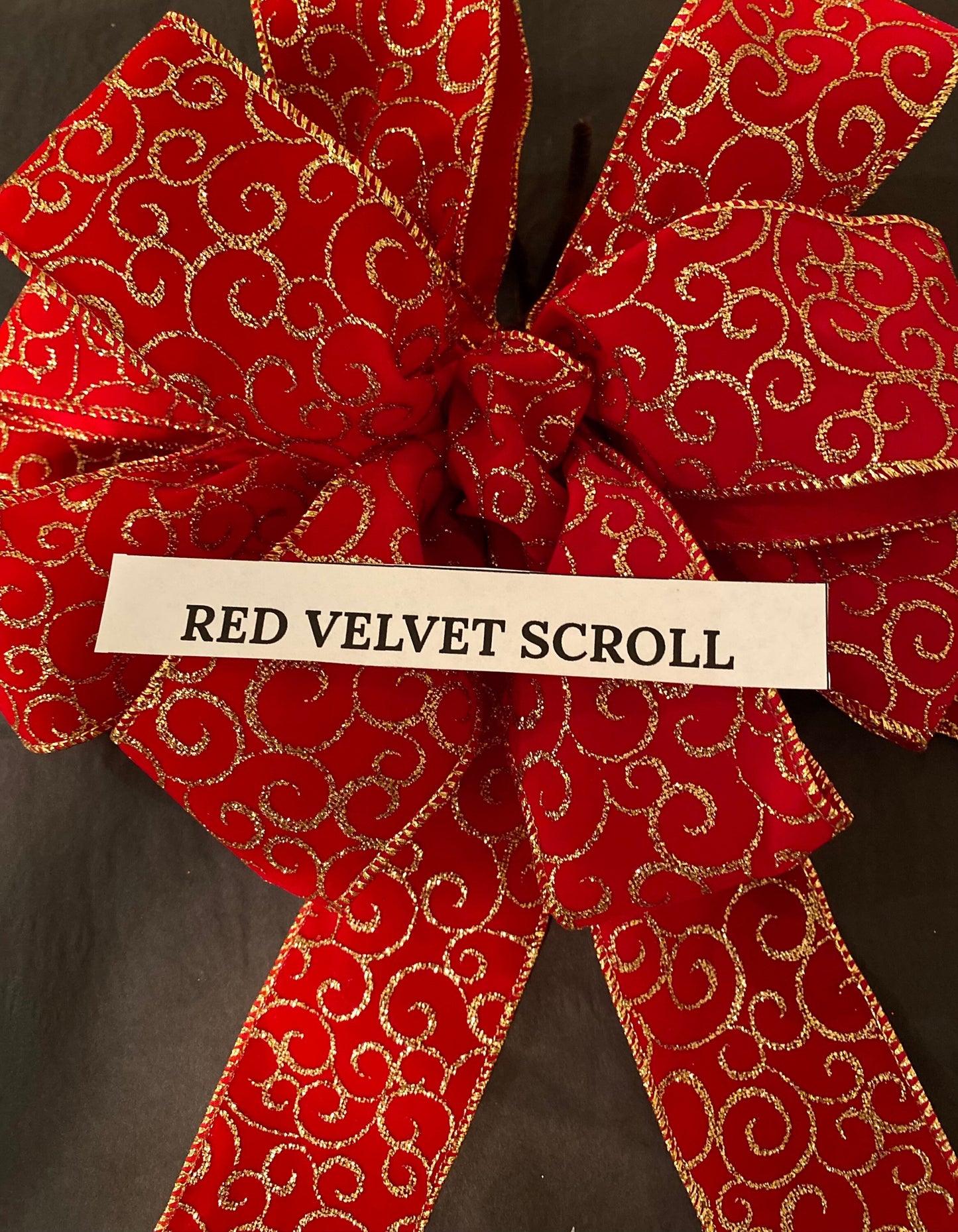 Velvet Christmas Bow, Burgundy Gold Scroll, Wire Edge Ribbon