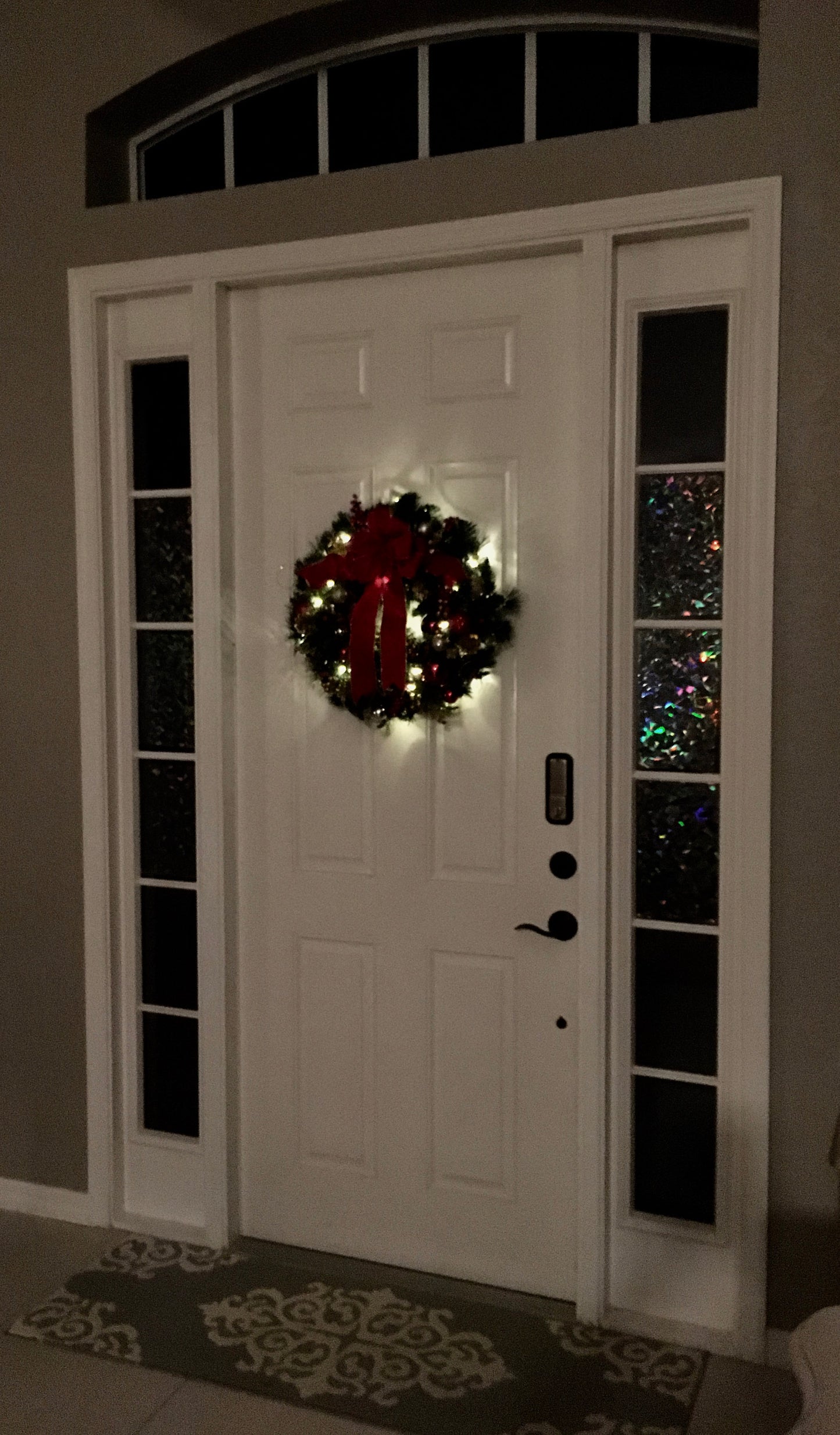 Pre-Lit Christmas Wreath, Red Velvet Bow, 48 LED, Timer