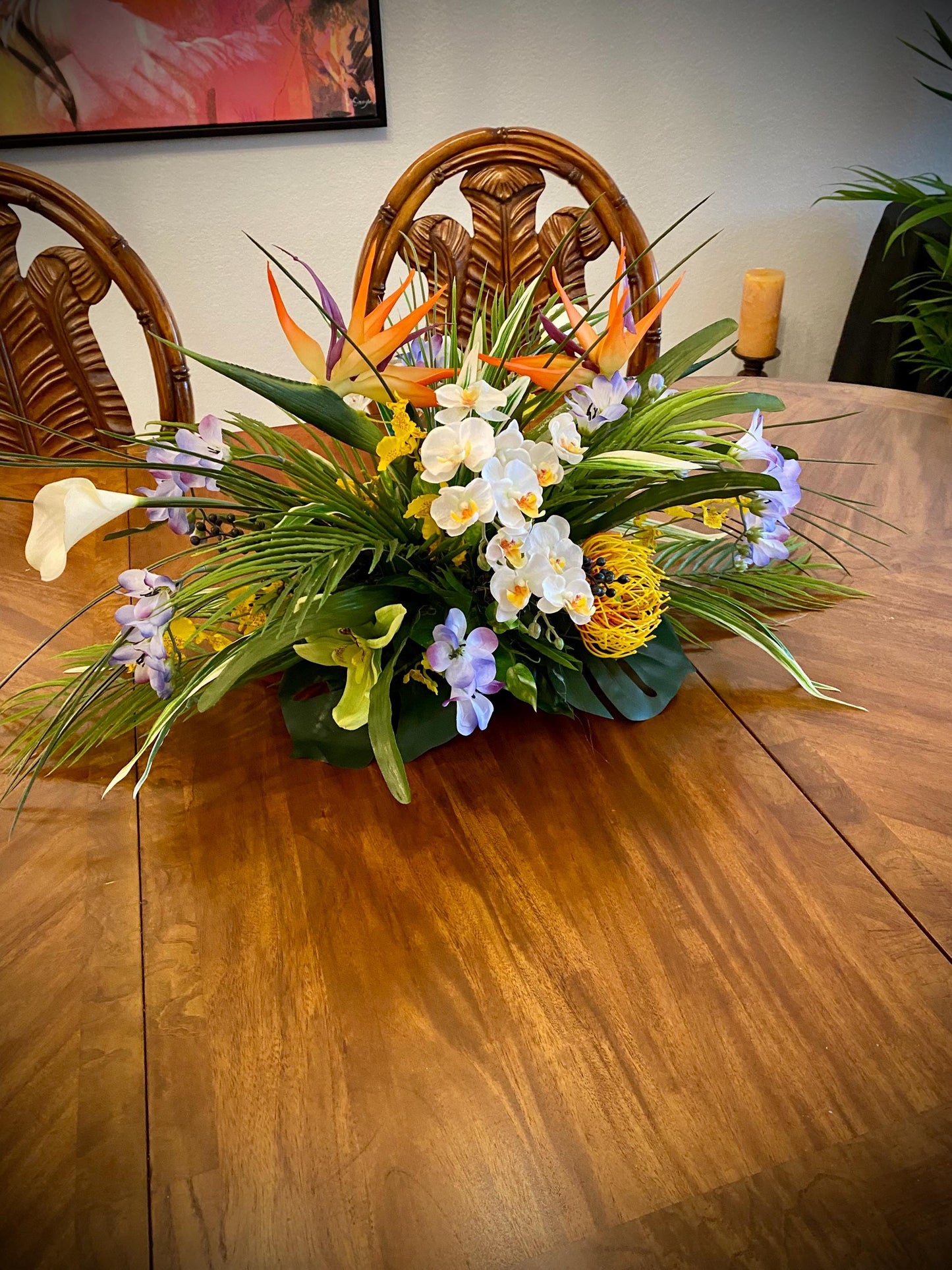 Must Have Lavender ! 30x1 3 x 13   For Dining Table. Tropical Centerpiece. Bird of Paradise, Arrangement, Artificial, Faux, Silk,