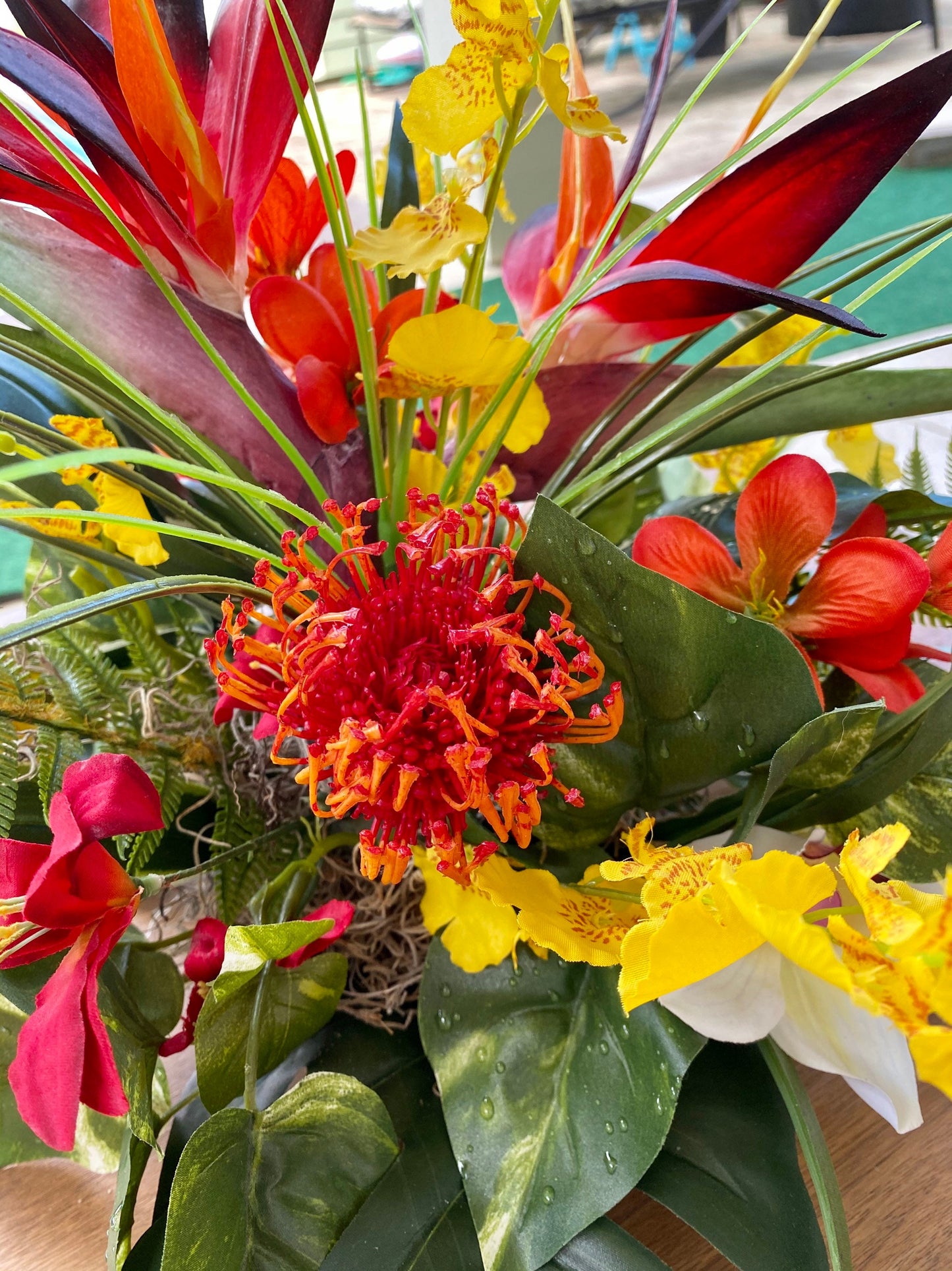 Tropical Floral Centerpiece, Bird of Paradise, Cymbidium Orchid