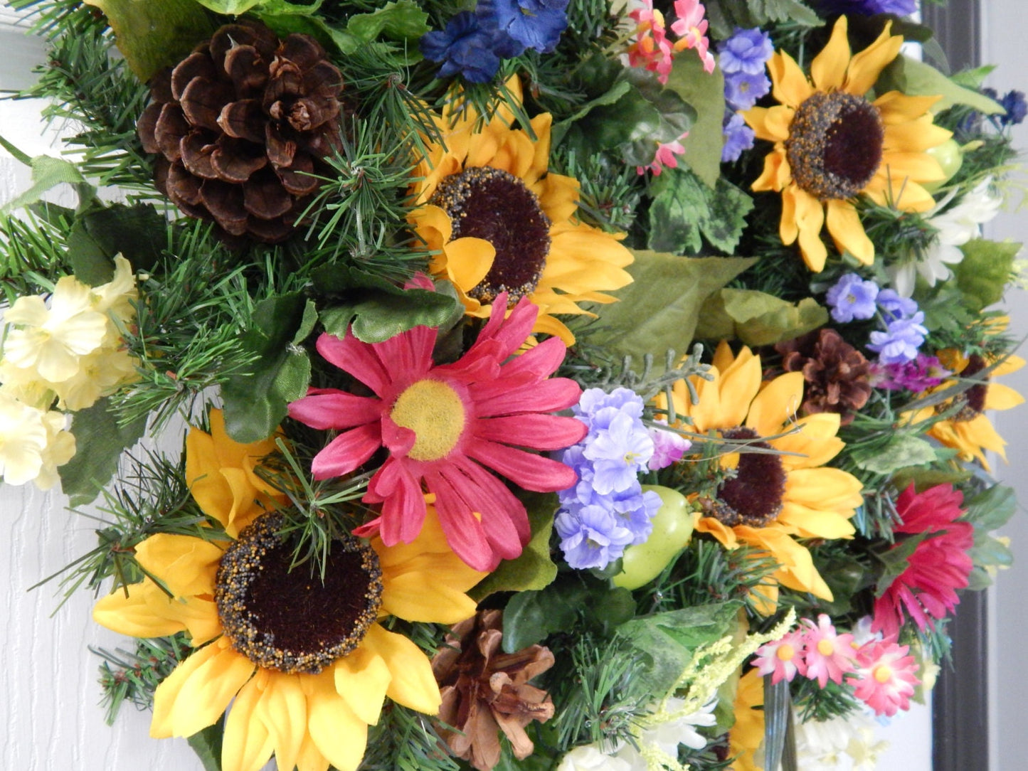 Sunflower Wildflower Wreath for Front Door, Floral Everyday Wreath