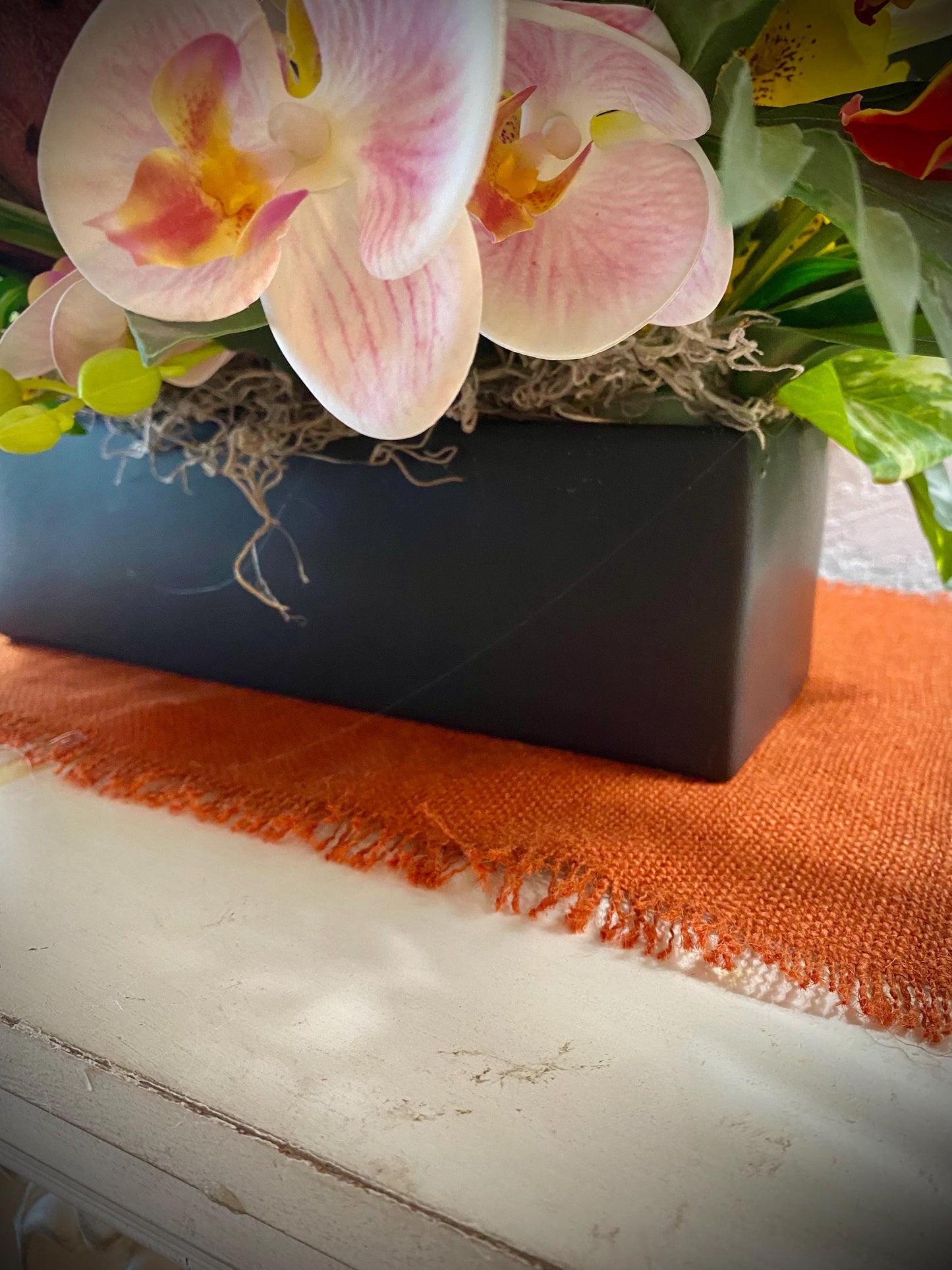 Bird of Paradise and  Heliconia  in Black Ceramic Vase. Tropical Centerpiece with  Artificial Arrangement. 26Wx18Hx15D